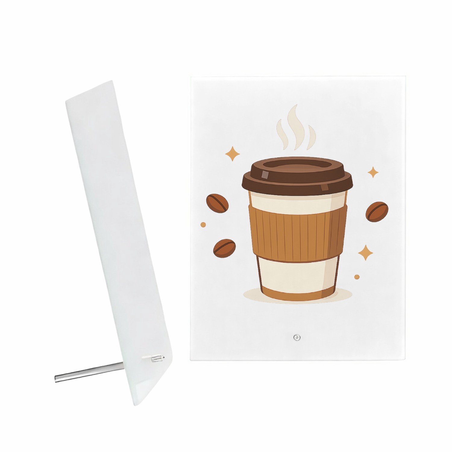 Mr Cadeautjes Glazen fotopaneel Een compacte typografische koffieposter met één centrale ill - 15 x 20 cm, staand - glas, decoratie, wanddecoratie | cadeau Wit