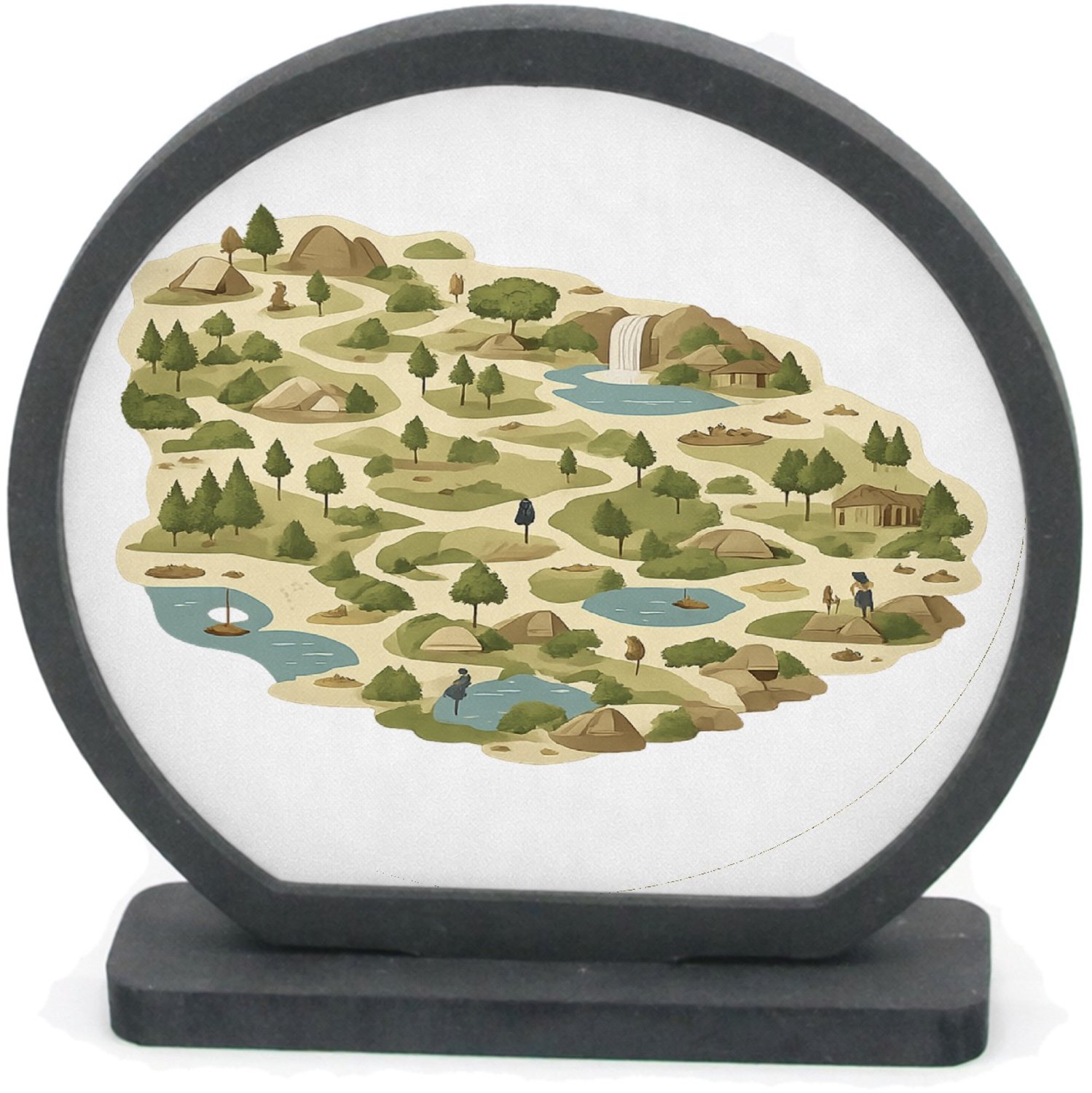 Mr Cadeautjes Houten fotolijst rond met MDF inleg - design Een rustige stadsplattegrond als decoratieve print met mini| cadeau Wit