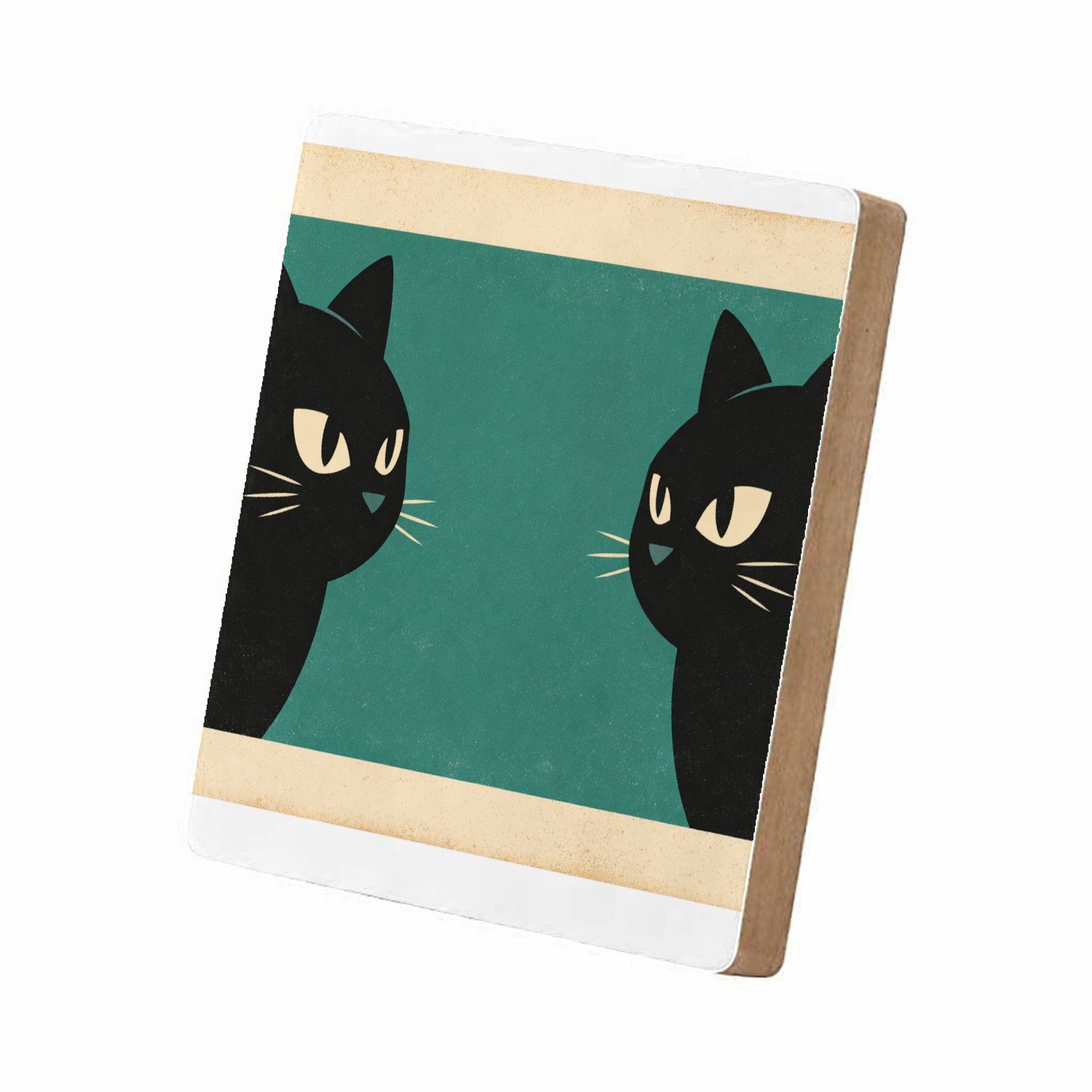 Mr Cadeautjes MDF staande fotolijst 15,2 x 15,2 - design Een minimalistische dierencompositie met twee opvallende oge | cadeau Wit