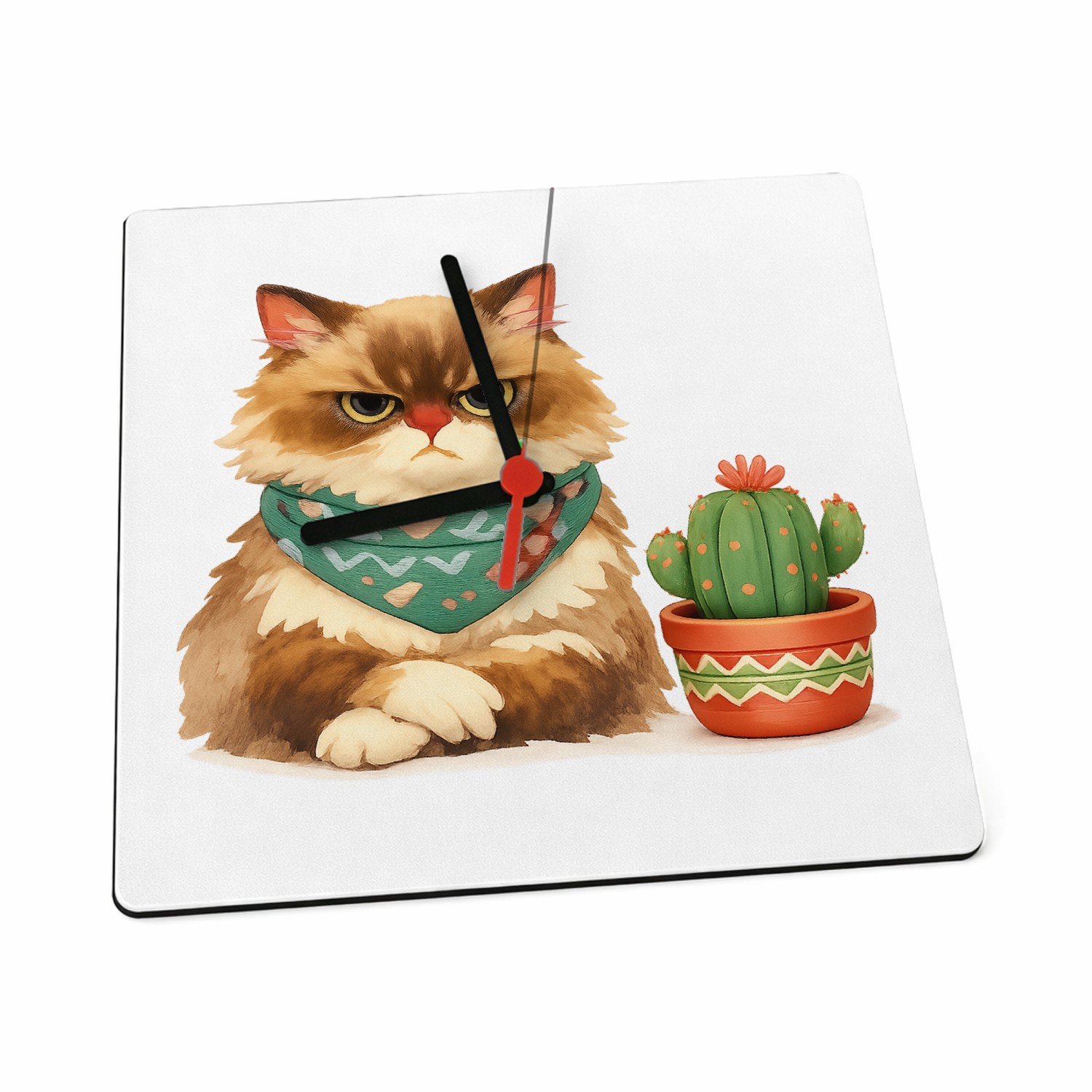 Mr Cadeautjes Klok 19 x 19 - design Een norse egel met een kleine bloempot vol stekelige vetplan | cadeau Wit