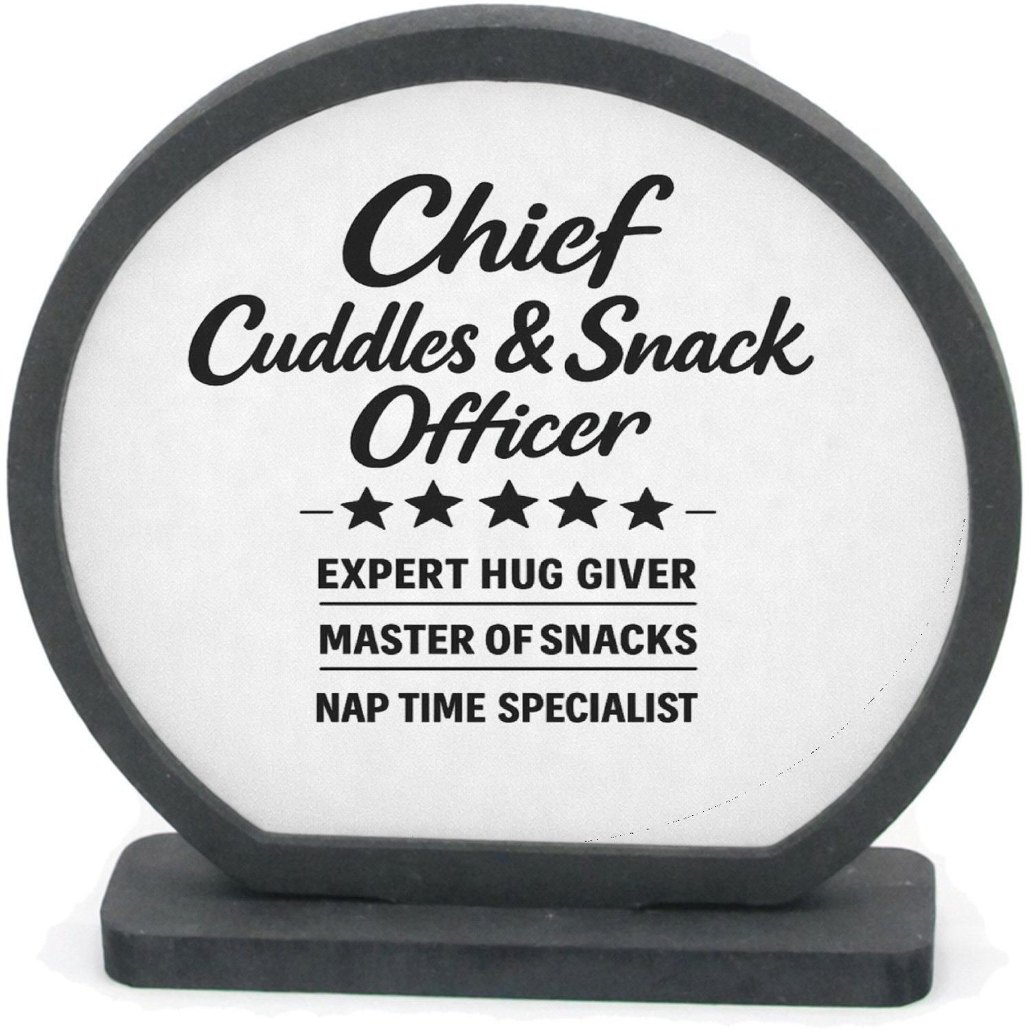 Mr Cadeautjes Houten fotolijst rond met MDF inleg - design Een luchtige 'professionele titel' met een knipoog voor een | cadeau Wit
