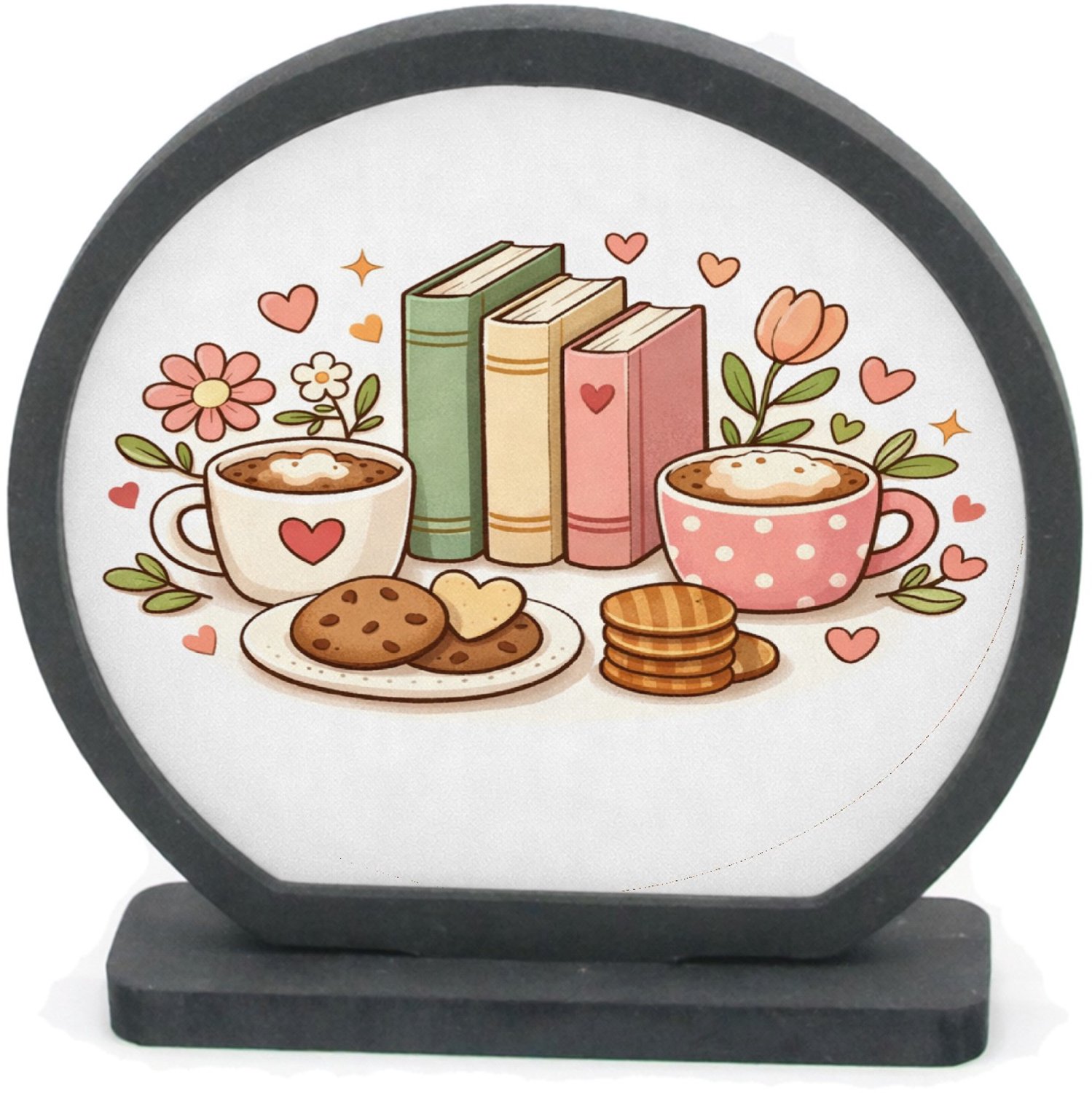 Mr Cadeautjes Houten fotolijst rond met MDF inleg - design Een lieve, afgeronde centrische illustratie met een verzamel | cadeau Wit