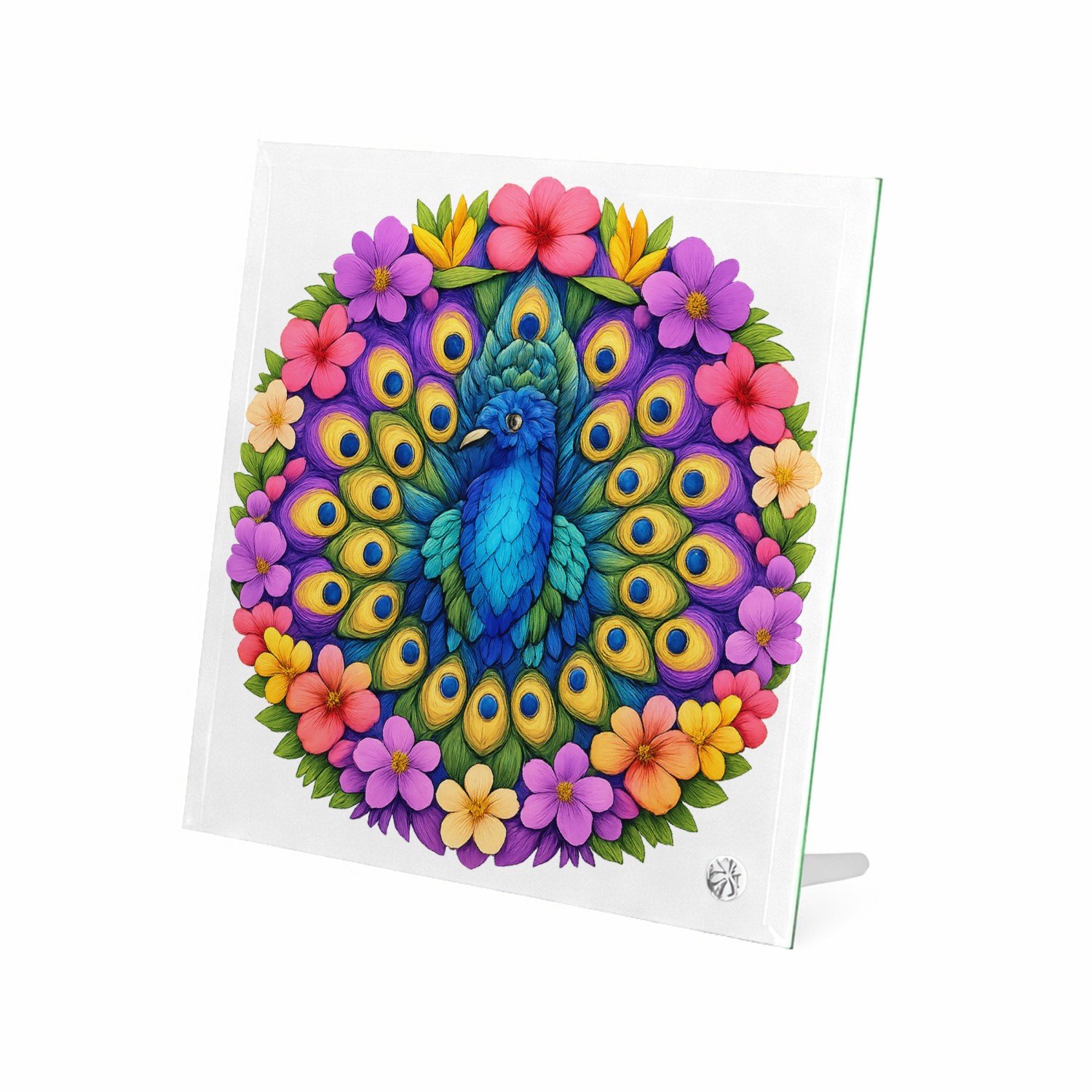 Mr Cadeautjes Glasframe 20 x 20 - design Een majestueuze mandala van tropische bladeren en bloemen ro | cadeau Wit