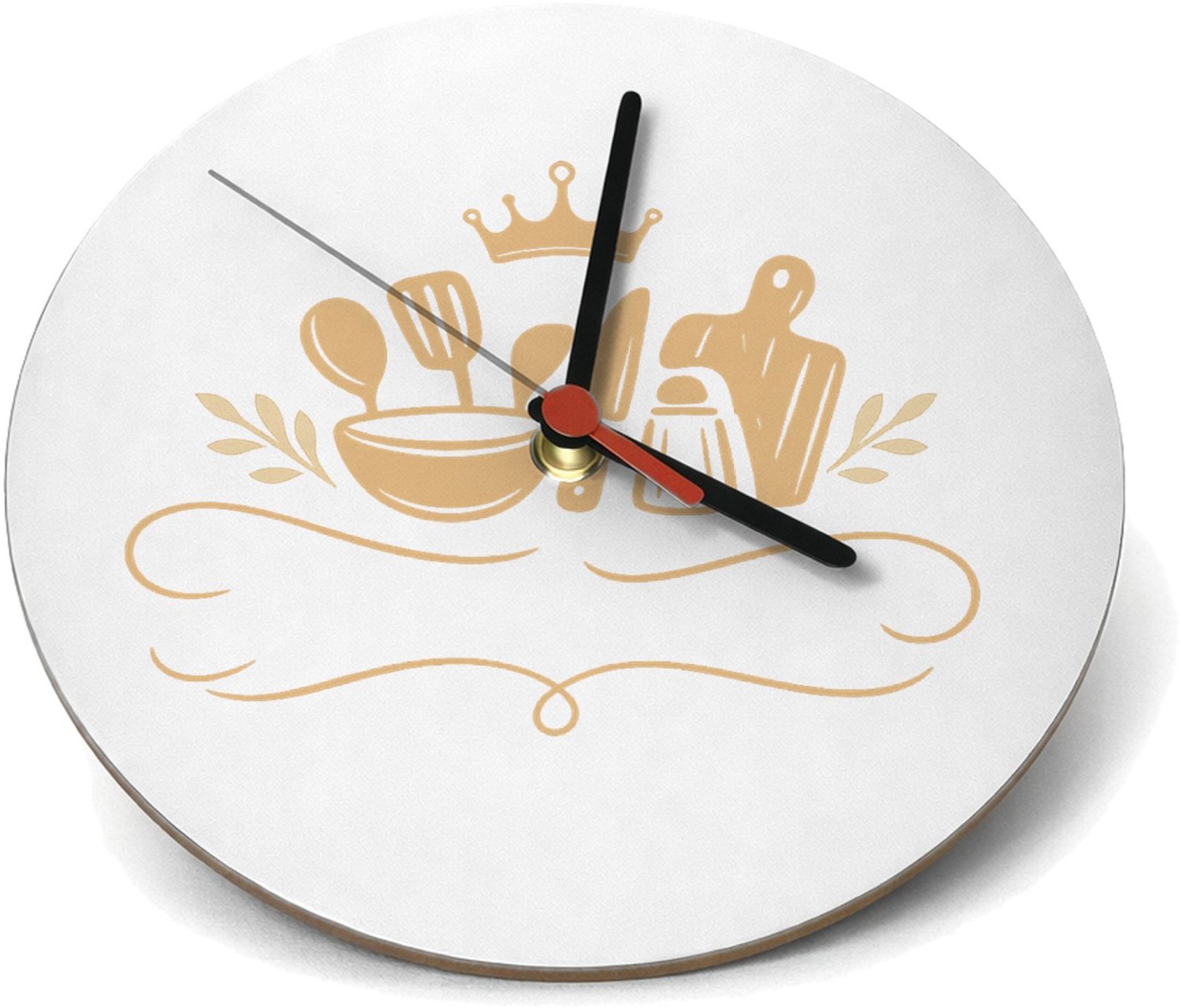 Mr Cadeautjes Klok rond Ø 19 - design Een elegante, humoristische keukenprint met een zelfverzeker | cadeau Wit