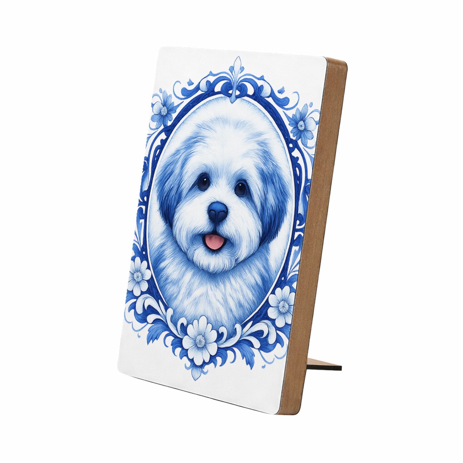 Mr Cadeautjes Glasframe/MDF 12,7 x 17,8 - design Een frontaal kattenportret met een elegante botanische omlij | cadeau Wit