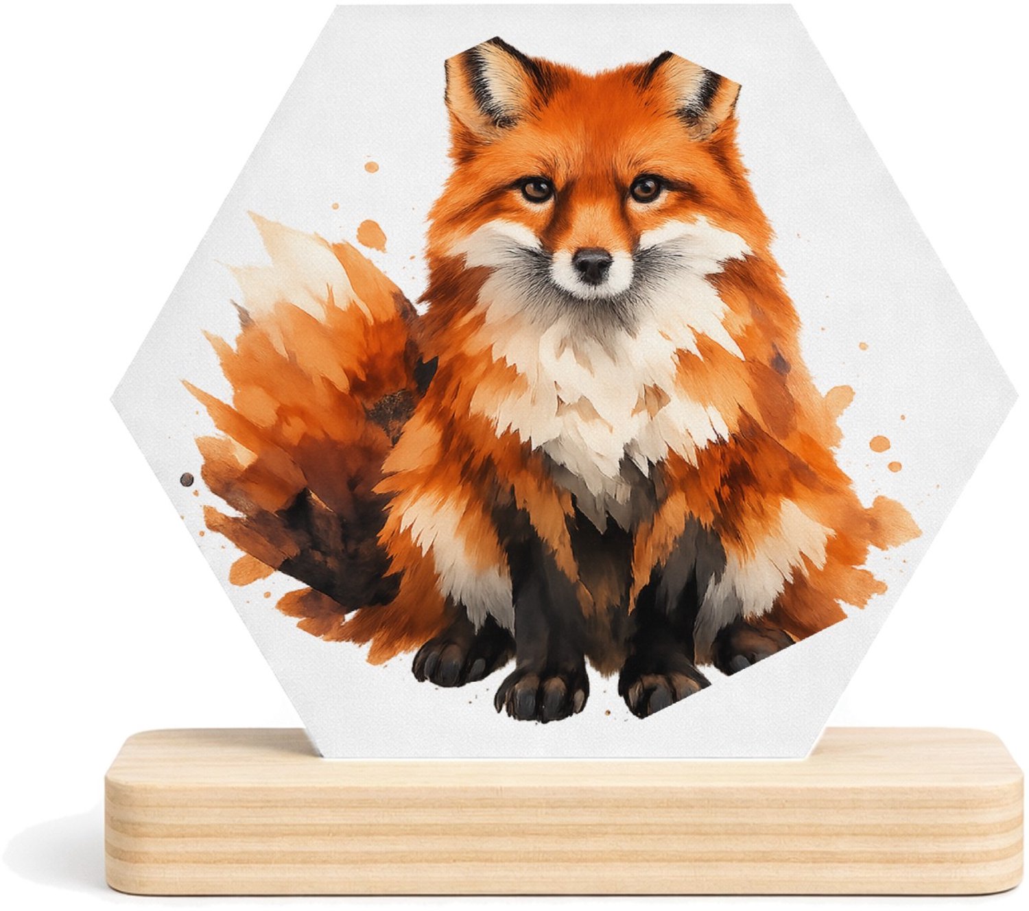 Mr Cadeautjes MDF fotolijst/inleg hexagon 14 x 13 - design Een groot, sfeervol bosdier met verfspatten en veel witruimt | cadeau