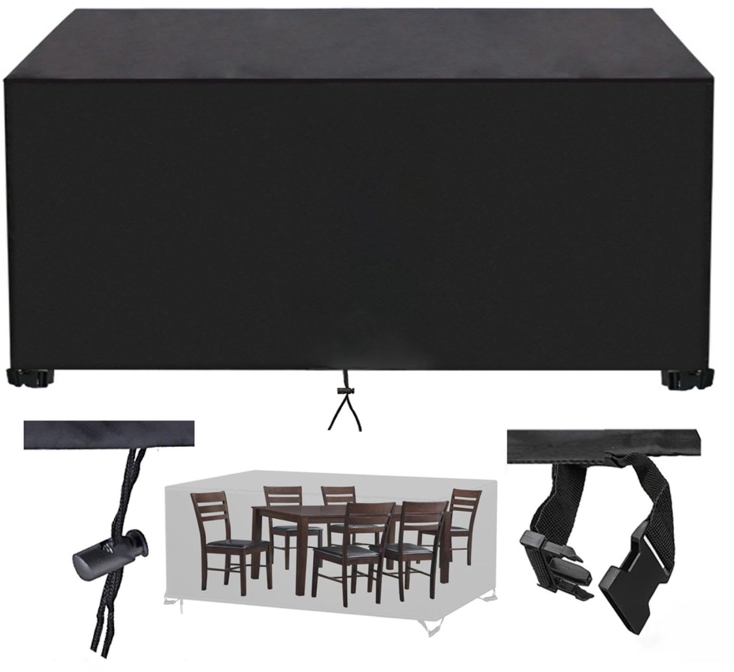 Famanu Beschermhoes voor tuinmeubelen van 420D Oxford stof, 245 x 125 x 70 cm, zwarte kleur, waterdicht en met trekkoord, voor het beschermen van meubels tegen weer en vuil in de tuin