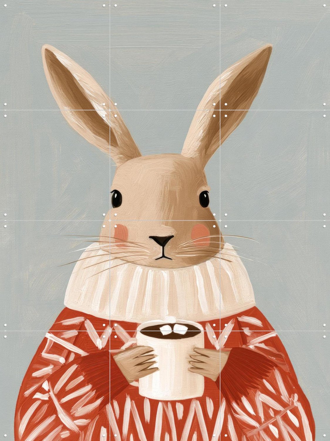 IXXI Kopje Wintergeluk, Atelier Pommeline - 60 x 80 cm - Grote wanddecoratie en posters - Cartoonesk, Schilderijen, Babykamer, Slaapkamer Blauw / Rood