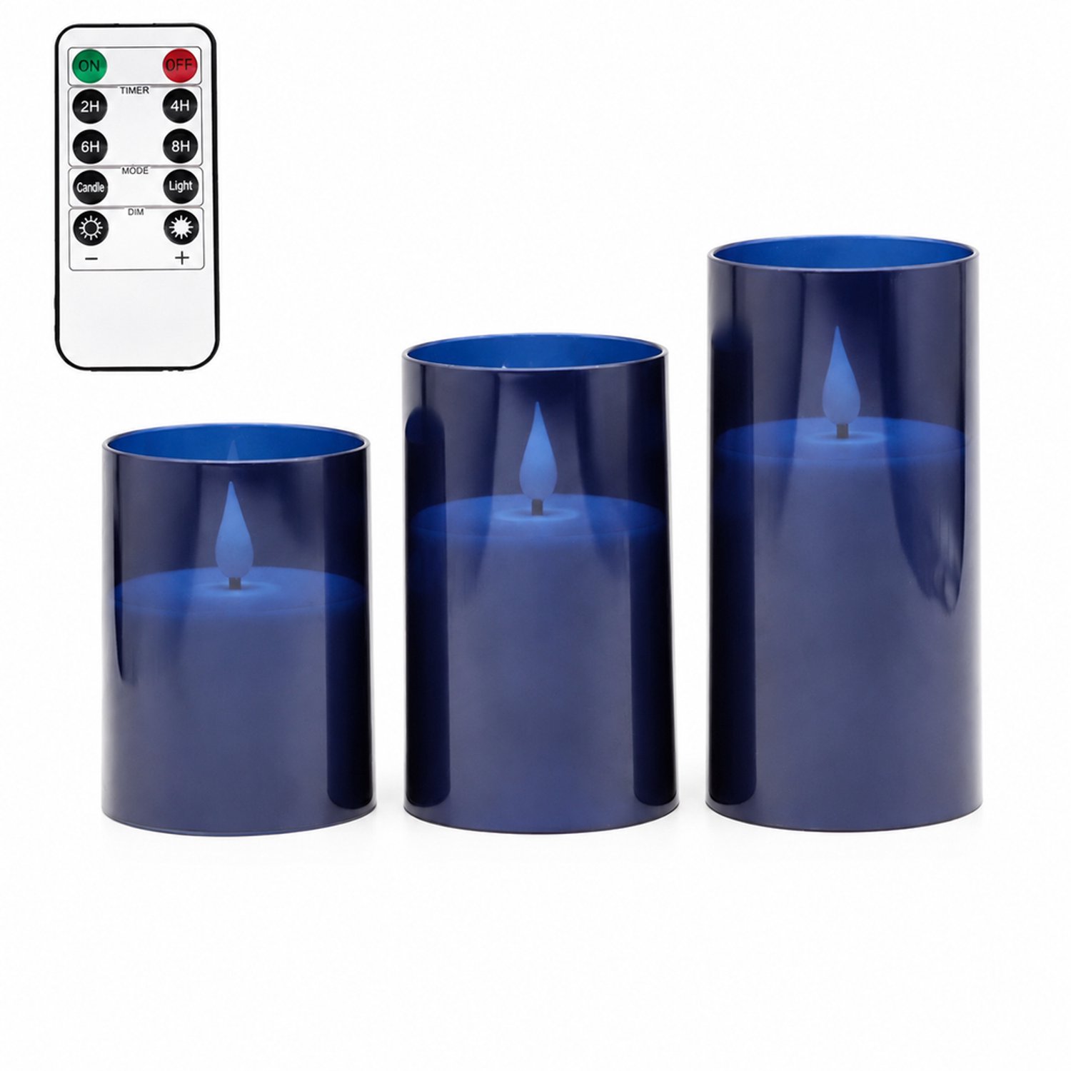 SWGOTA led kaarsen donkerblauw, 3 stuks per doos, verschillende hoogtes, druppelvormige top en afstandsbediening, voor bruiloften en verjaardagen