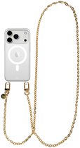 Transparant MagSafe iPhone-hoesje met een lange gouden schakelketting van xoxo Wildhearts.