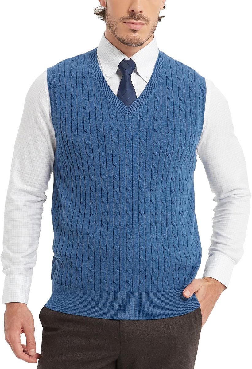 Heren katoenen trui vest V-hals kabel gebreide mouwloze trui casual trui gebreide gilet