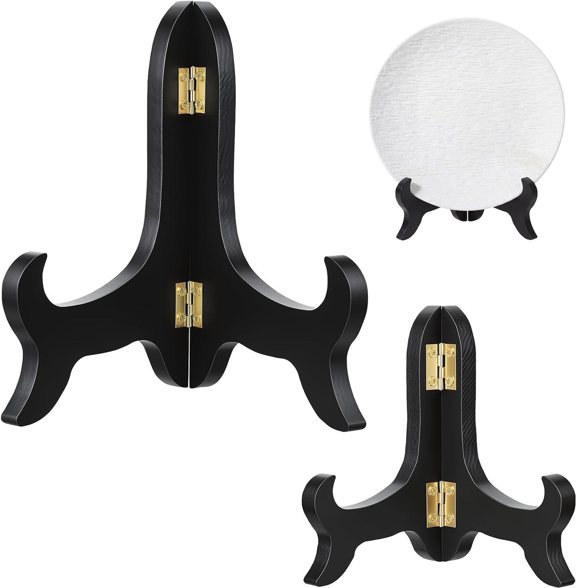 2 stuks houten ezel plaat houder, 10,5 cm 6 inch display stand zwarte displays opvouwbare decoratieve plaat houders standaards voor display foto kookboeken, kunstwerk schotel, ornamenten