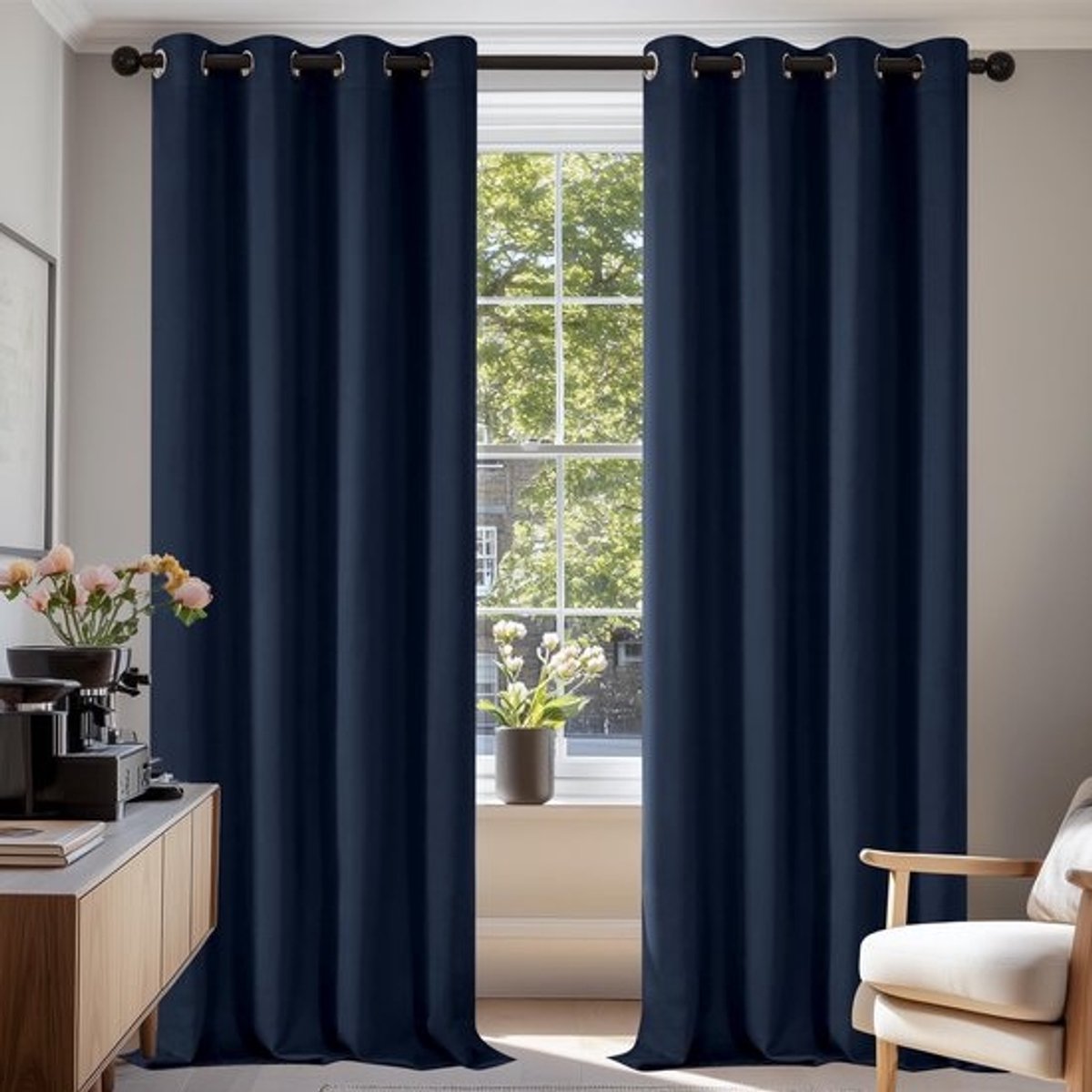 Verduisterende Gordijnen Met Ringstrop - Set van 2 - Navy Blauw - 140x220 cm