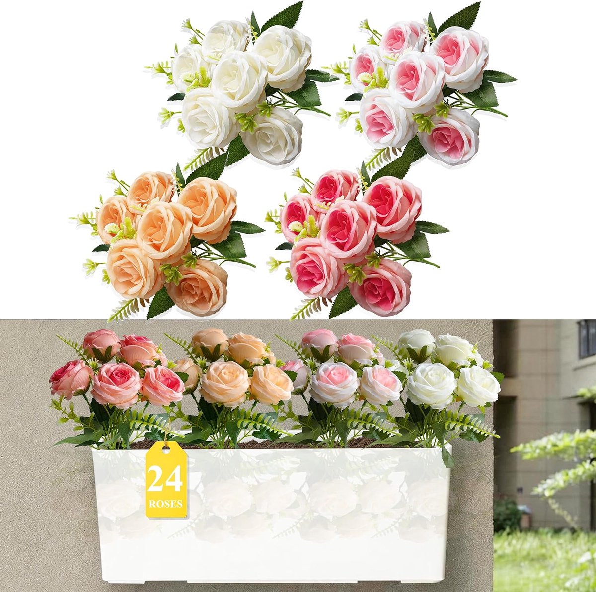 24 Bloemen Gekleurd Kunstrozen Nep | Lange Stam Bruiloft Decoratie Bruidsboeket Decoratieve Bloem Arrangement Huisdecoratie Party Centerpieces