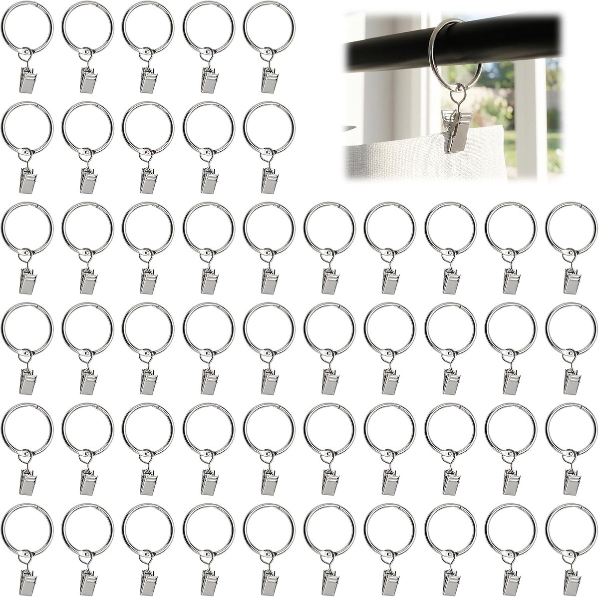 Gordijnringen met Clips, 34 mm Binnendiameter | Metalen Gordijnringen met Clips, Hangende Ringen voor Ramen, Douchegordijn Ringen met Clips, voor Raam, Douchegordijnen