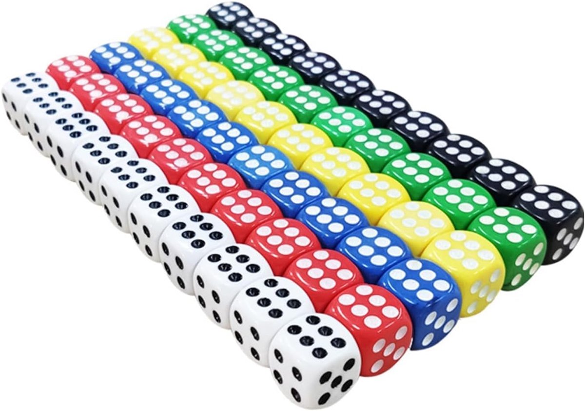 60 stuks dobbelstenen set, 14 mm zeszijdige dobbelstenen, afgeronde randen voor soepeler rollen, voor familiespellen, bordspellen, poker, lesgeven in de klas, educatief speelgoed