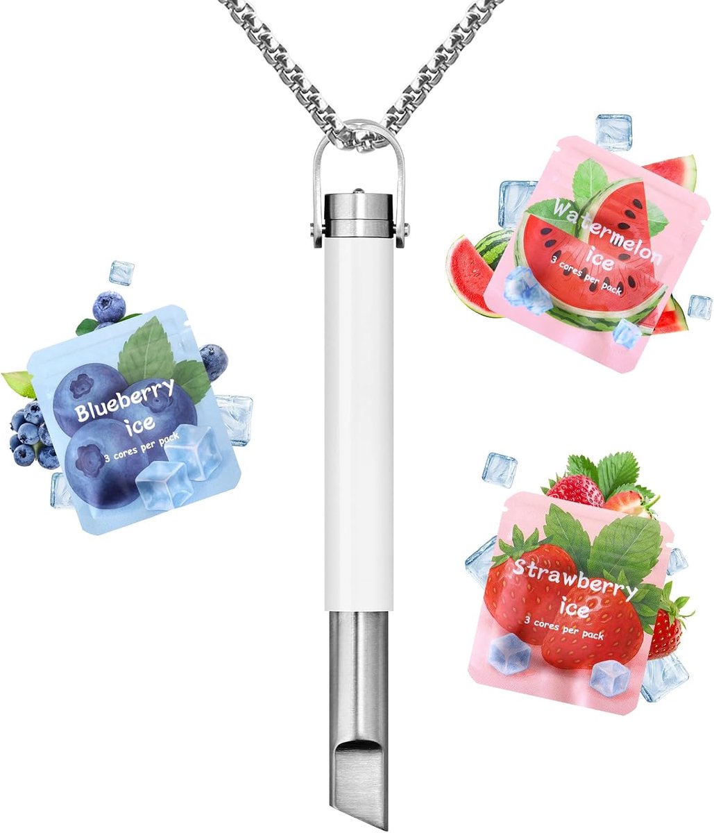 Halsketting met Weerstand, Ademhalingsketting Roestvrij Staal met Flavourstick + 3 smaken Filterpatronen- Alles-in-één-pakket, Stressvermindering en Ademhalingstraining, Wit