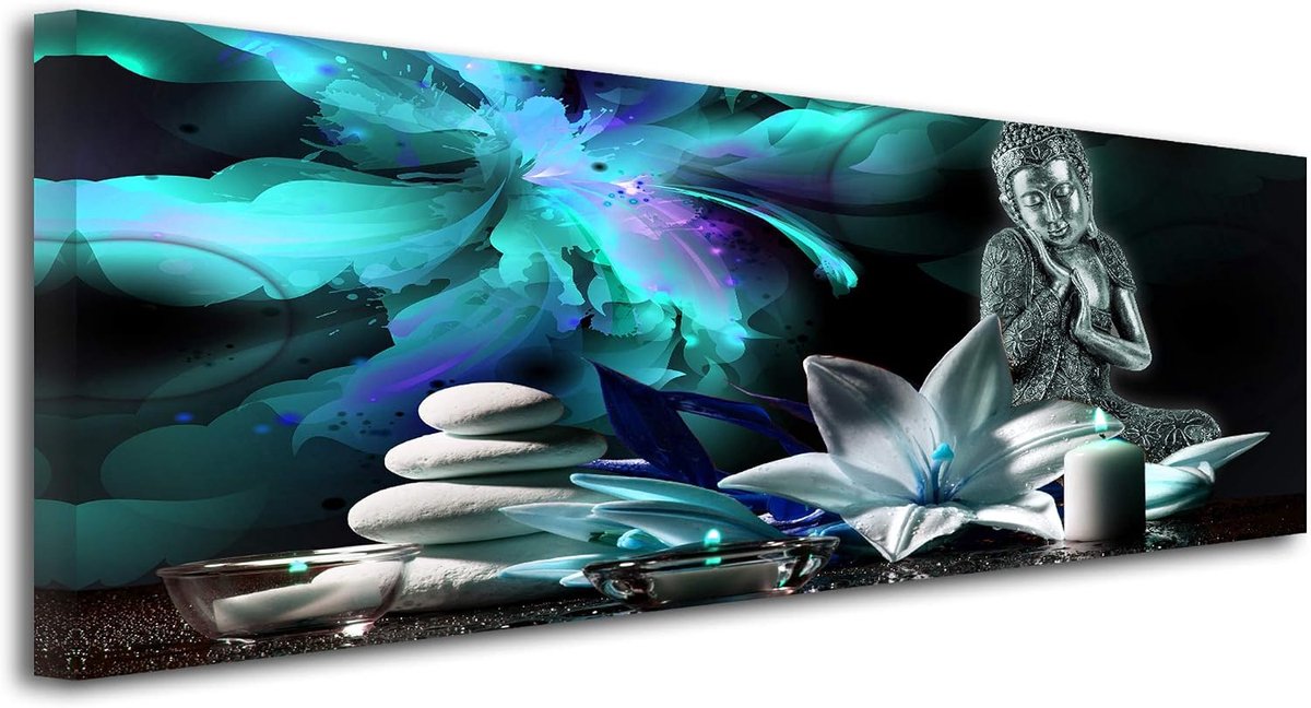 Canvasfoto Home 120 x 50 cm rood - kunstdruk op canvas, Muurdecoratie, wanddecoratie, zenen - decoratie voor huis, keuken, woonkamer, slaapkamer volwassenen 150x60 cm Turkoois