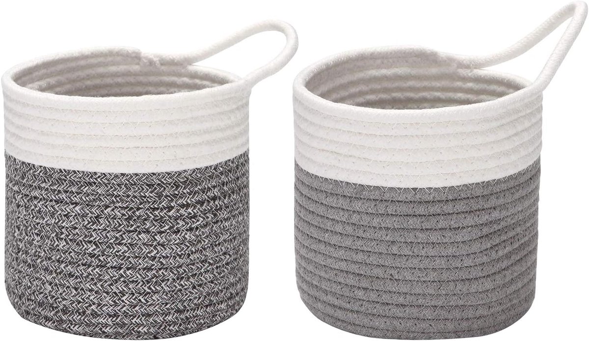 Team Set van 2 hangmanden katoenen touw kleine geweven opbergmand 16,7 cm (16,7 cm), tas om op te hangen voor fiets, stoffen plantenbak, pot, muur, organizer voor sleutelhangers, portemonnees
