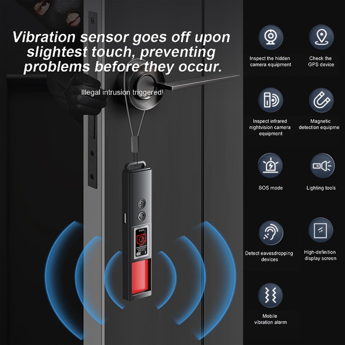 3-in-1 GPS RF-signaaldetector, draagbare verborgen cameravinder, anti-spionagedetector, verborgen cameradetector, cameradetector, 6 niveaus gevoeligheid voor hotel thuis kantoor (x30)