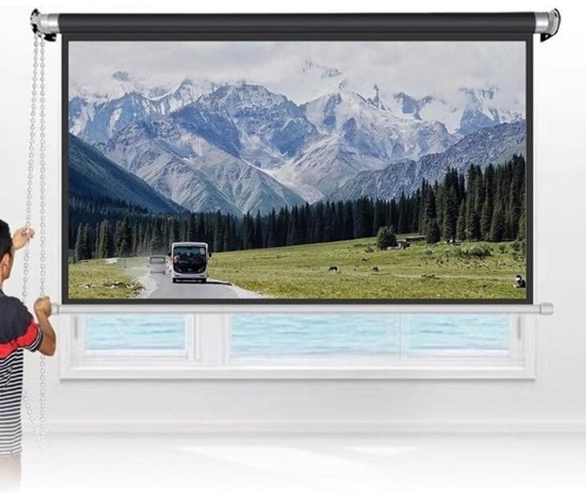 Projectiescherm - Filmscherm Uittrekbaar - Thuisbioscoop Presentaties - Handmatig Neerhaalbaar - 50 inch 4:3 - Wit