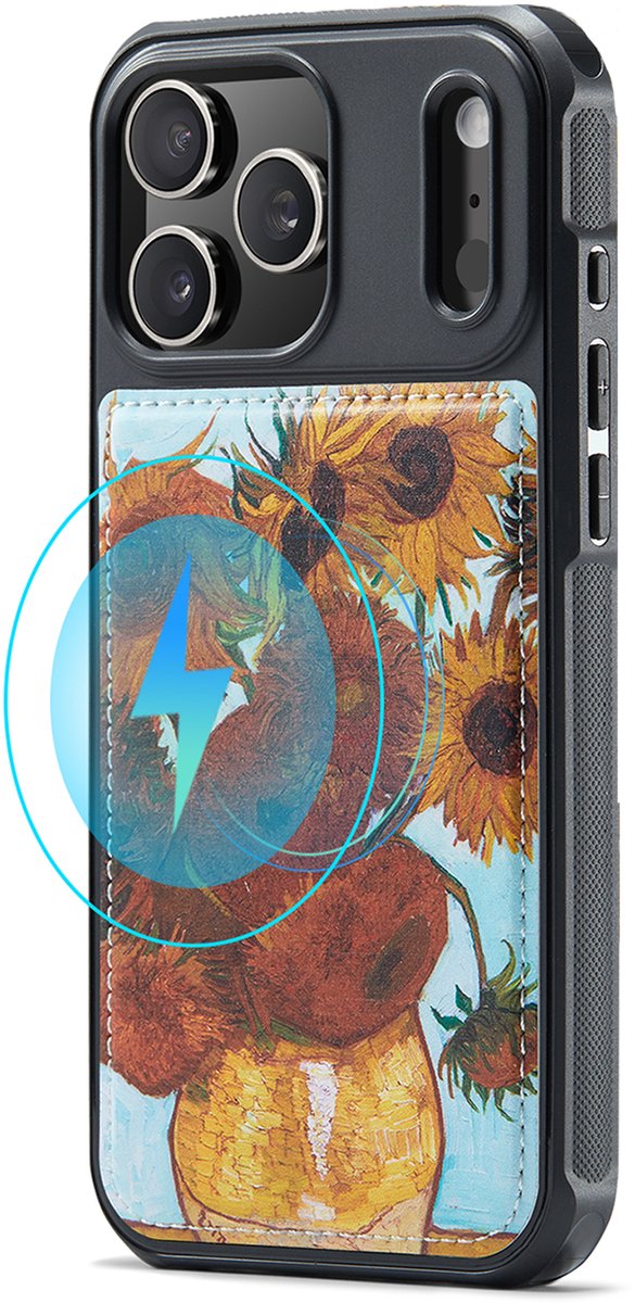 Casemania Hoesje Geschikt voor Apple iPhone 18 Pro - Zonnebloemen Print - Van Gogh - Magnetisch Kunstleren Back Cover - Telefoonhoesje Geschikt voor MagSafe