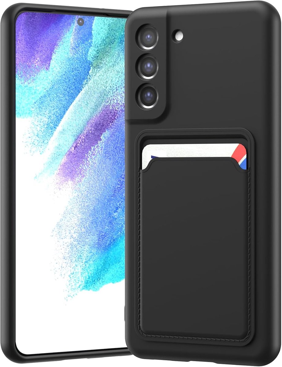 hoes voor Samsung Galaxy S21 FE 5G 6,4 inch siliconen hoes met kaarthouder zachte TPU telefoonhoes geschikt voor mannen en vrouwen (zwart)