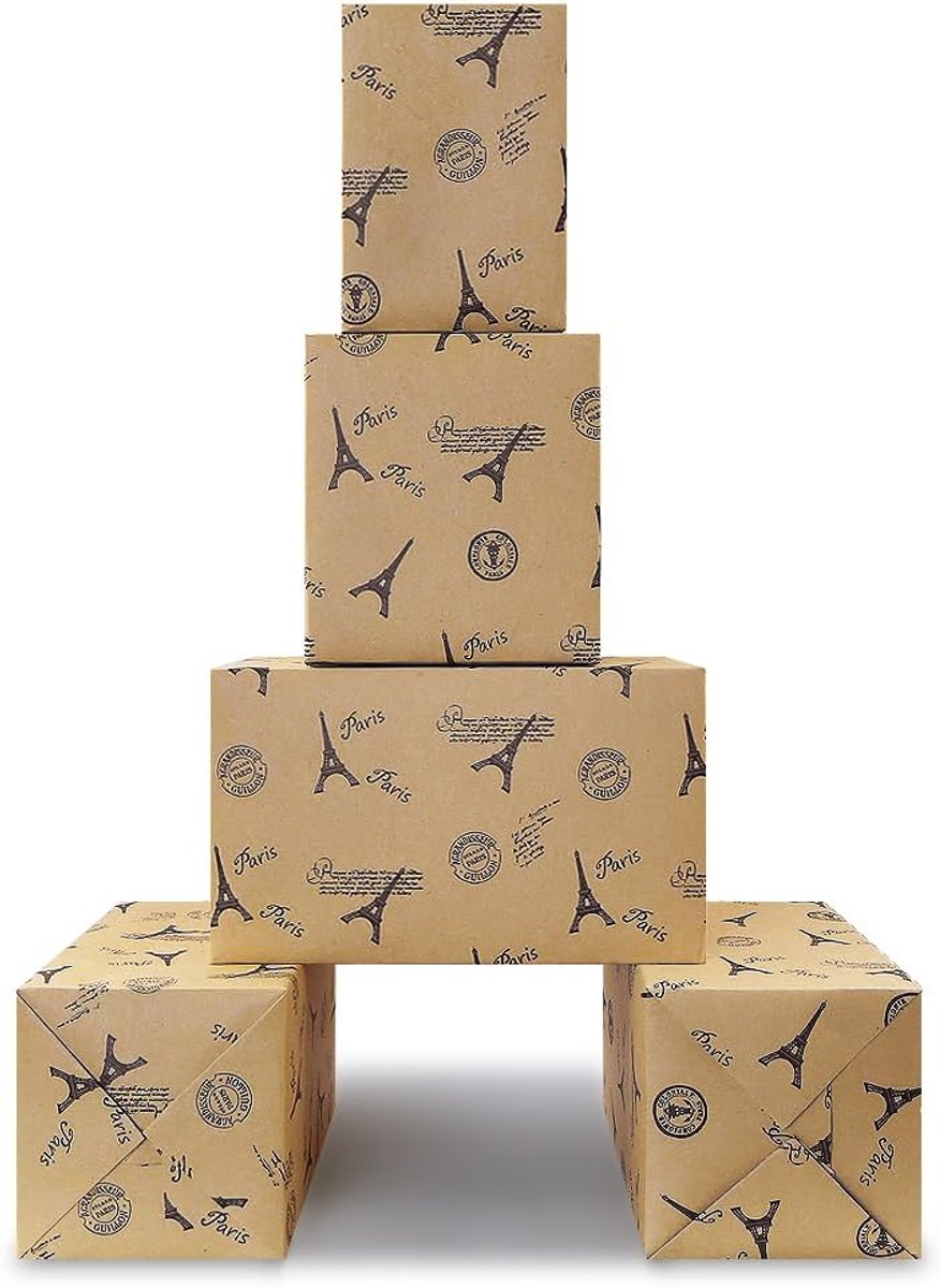 Inpakpapier, 4 vellen geschenkpapier, romantisch Frans Parijs Eiffeltoren, kraftpapier voor bruiloft, verjaardag, bruidsdouche, Valentijnsdag, nationale dag, reizen souvenirs verpakking