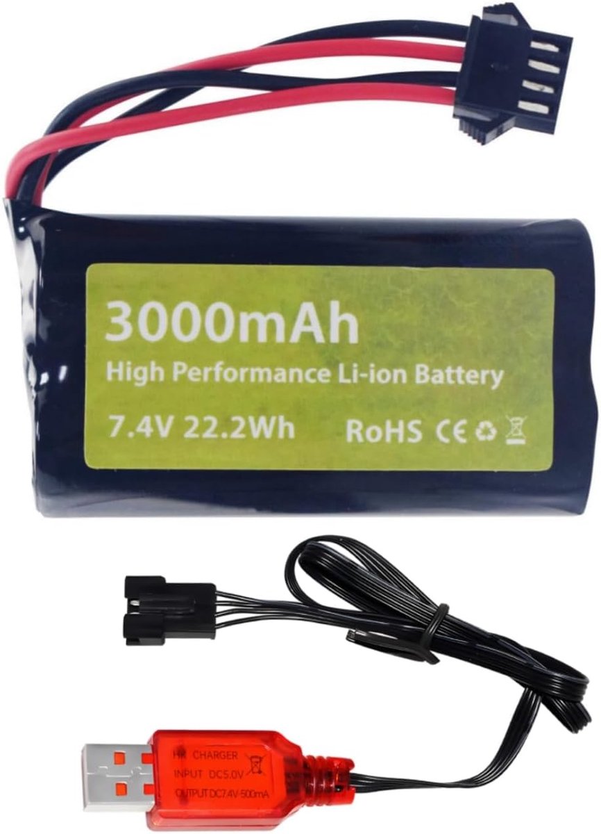 7.4V 3000mah 15C 2S lithium-ion batterij met SM-4P plug met USB-oplaadkabel Geschikt voor EC08 DE85 RC auto vrachtwagen RC boot Drone voertuig batterijtechniek