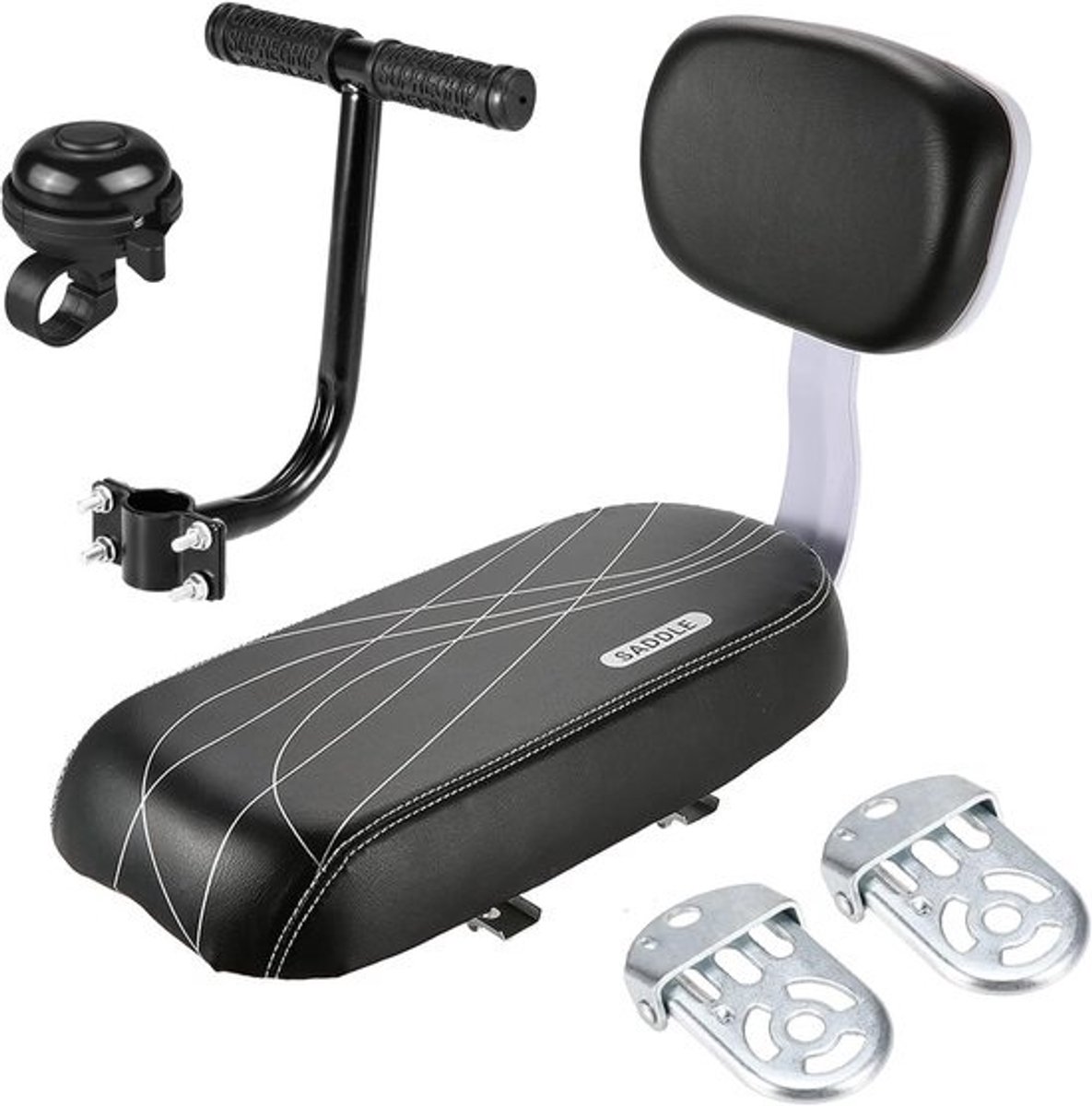 Kinder Fietsstoel - Veiligheidsdrager Set - Kinderen Vervoeren - Inclusief Bel - 35 x 30 x 15 cm - Zwart