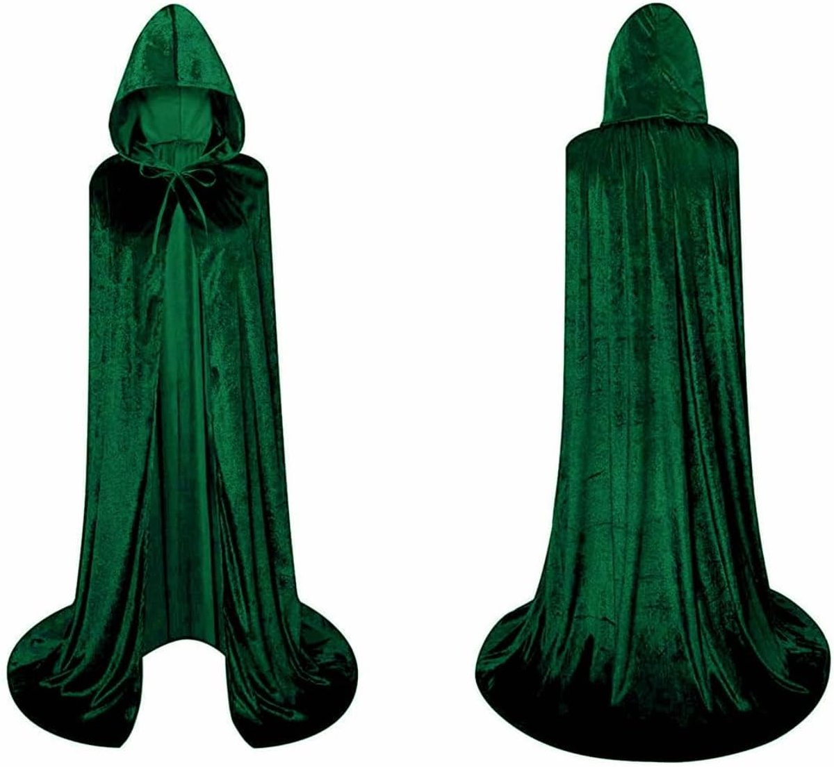 Cape met Kap van Fluweel, Middeleeuws, Heksenkostuum, Vampier, Prinses, Carnaval, Halloween, voor Dames en Heren (Groen, 90 cm)