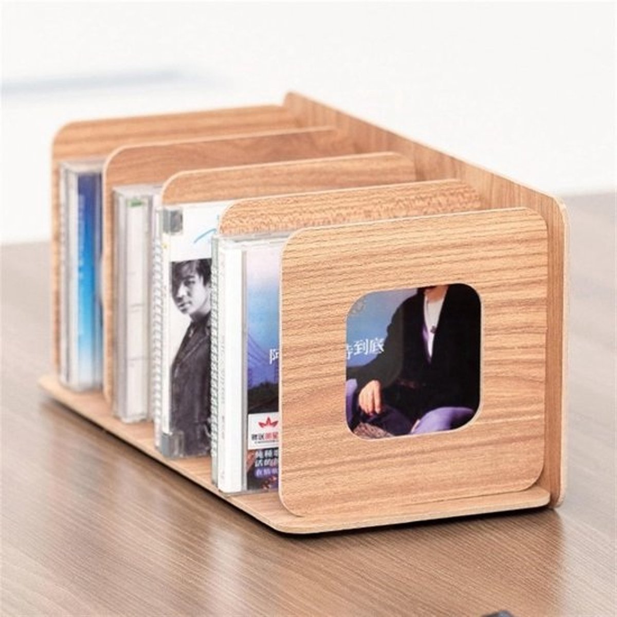 Houten Opbergrek - Muziek Opslag - CD's Organiseren - Ruimtebesparend Ontwerp - 40+ Albums - Houtkleur