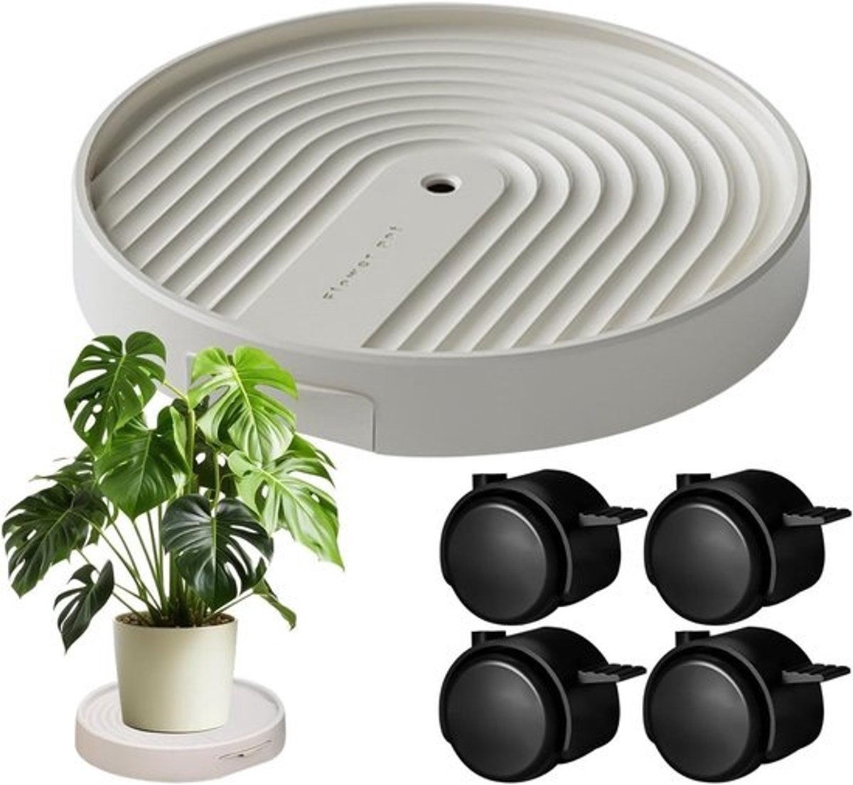 Plantenbak op wielen - Bloempot verplaatser - Planten verplaatsen - 360 graden draaibaar - 26 cm - Wit