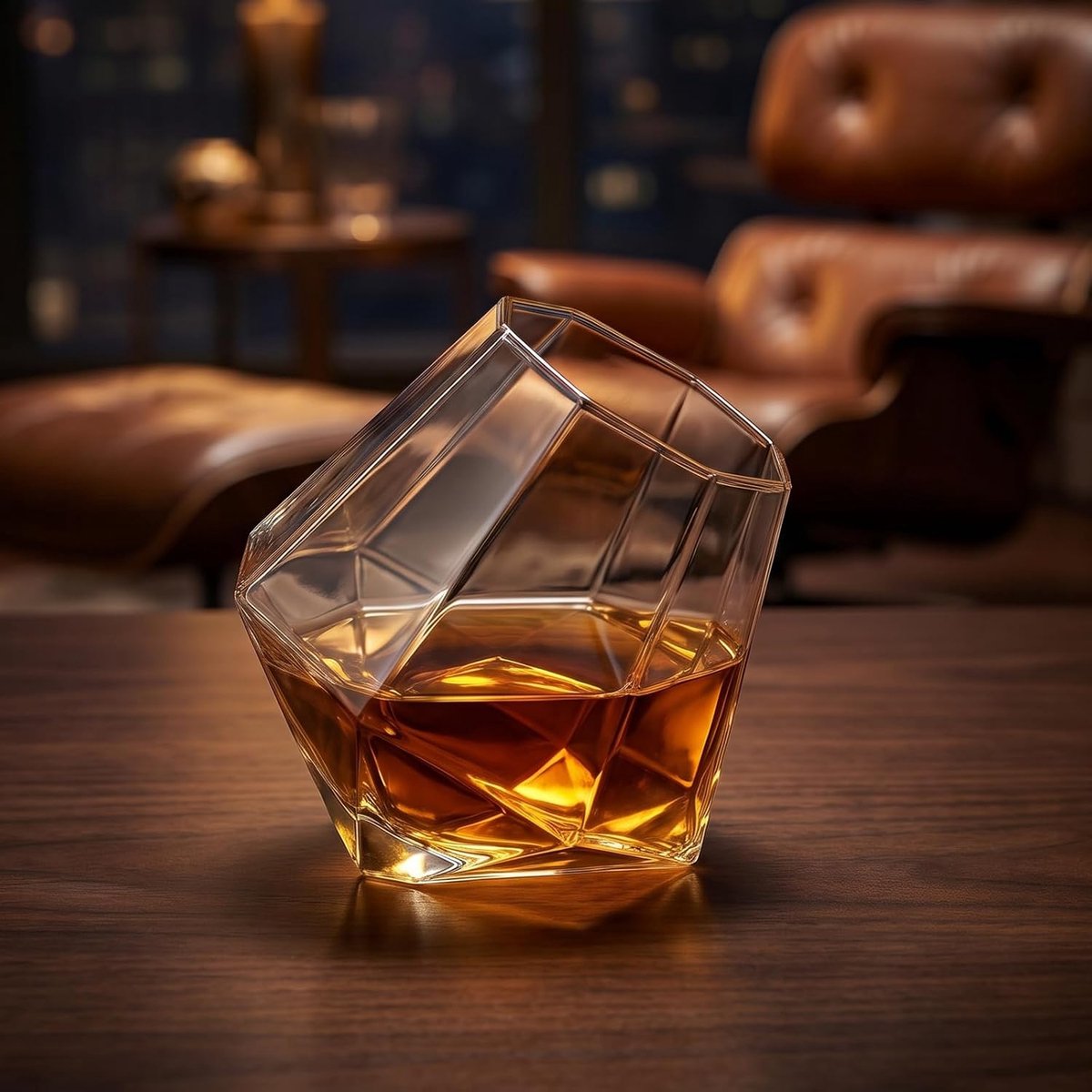 Set van 2, 380 ml, kristalglas, roterend diamantdesign, whiskyglazen voor scotch, bourbon, rum, cognac, cocktail, whiskyglazen, drinkglazen voor mannen