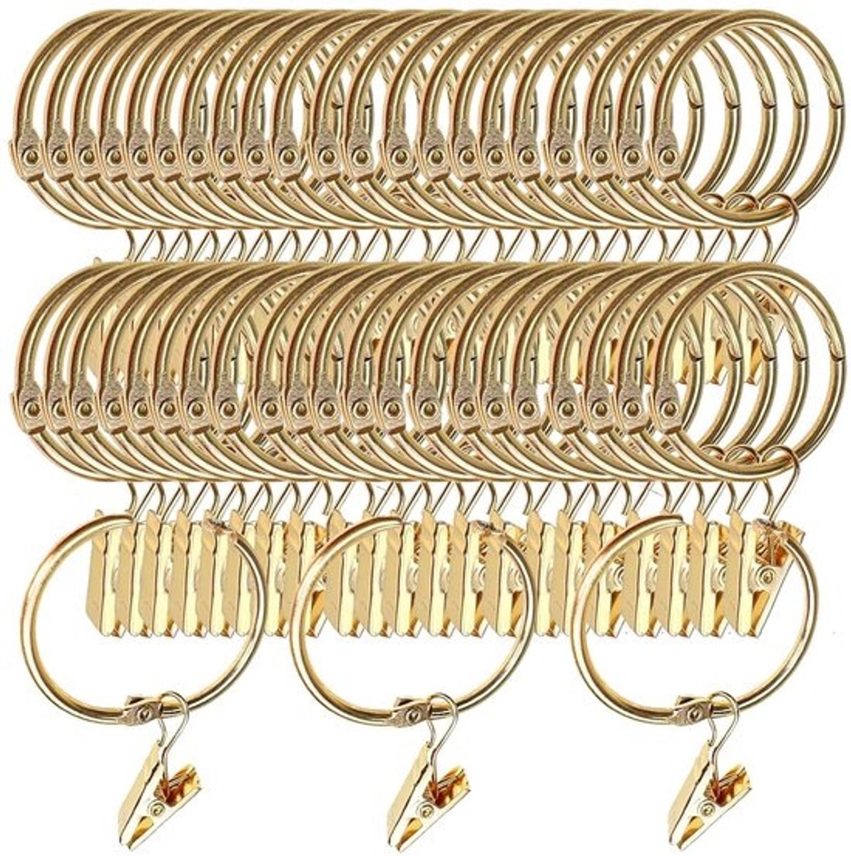 Gordijnclips met ringen goud - sterke metalen - set van 40