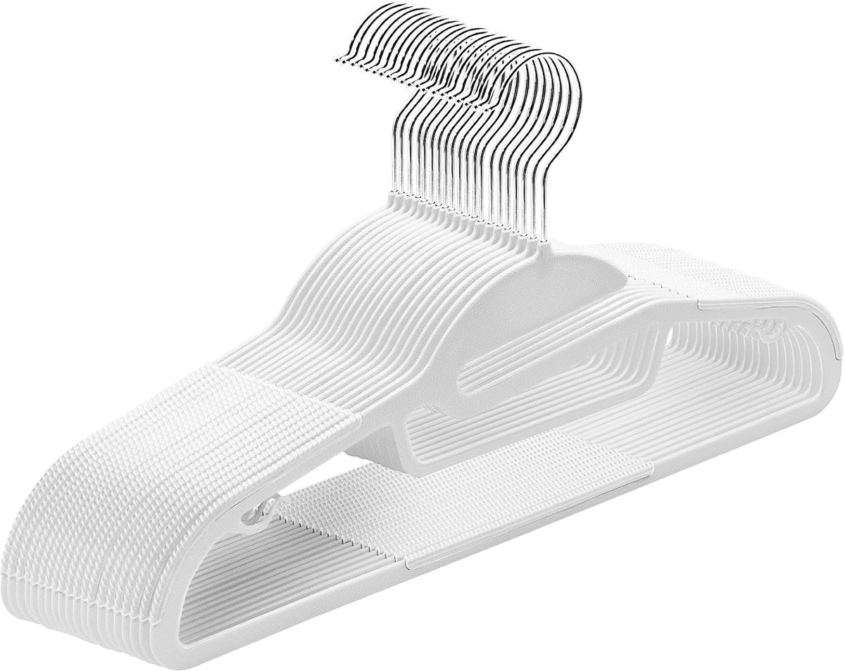 Kleerhanger van kunststof, 20-delige set, antislip, met U-vormige opening, voor nat en droog, ruimtebesparende kleerhanger met kraagdrager en 360° draaibare haak, Wit + Zilver, APY0420W