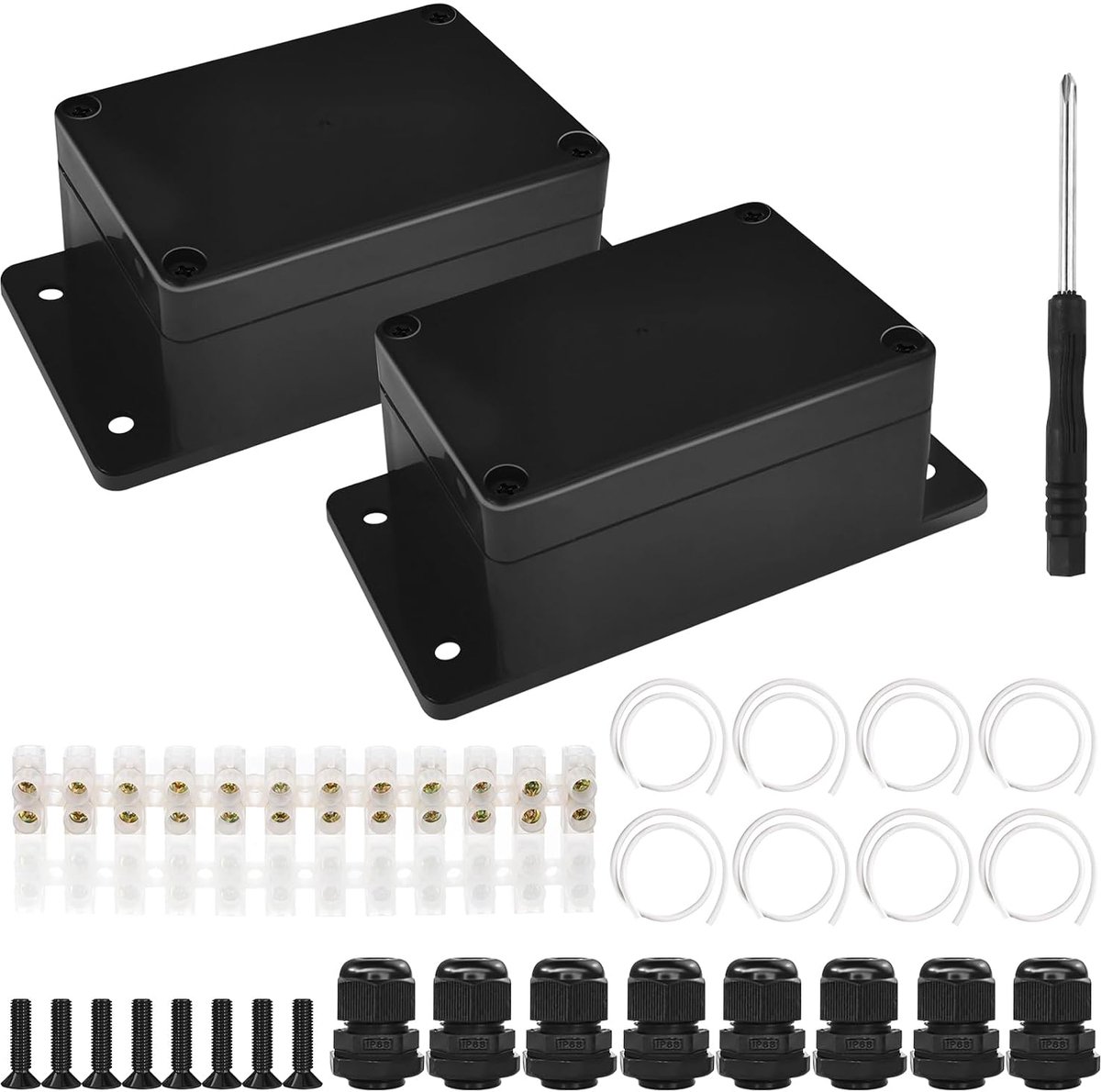 2 Stuks Vertakkingsdoos Waterdicht Zwart, 100x68x50mm, IP65