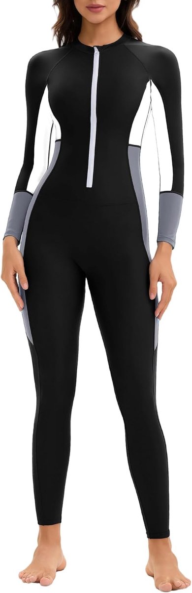 Full Body Badpak Zip Front Surfing Duikpak Lange Mouw Rash Guard Een Stuk EU XS-3XL = Tag S-4XL