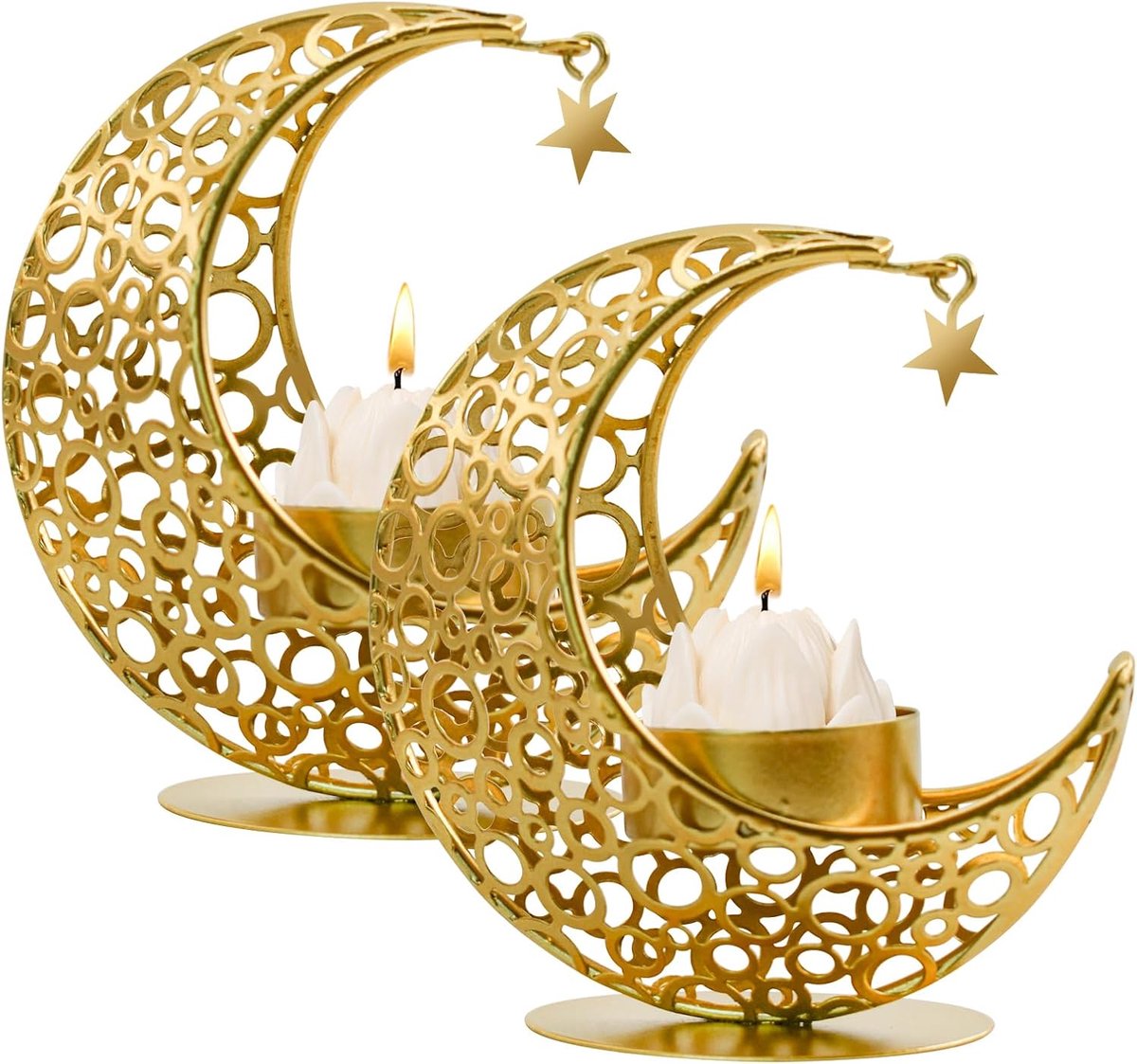 Kandelaars Set van 2, Metalen Theelicht Kaarsenhouder voor Tafel Centerpiece Decoratieve Votive Kandelaars Houder voor Party Home Decor (Goud)