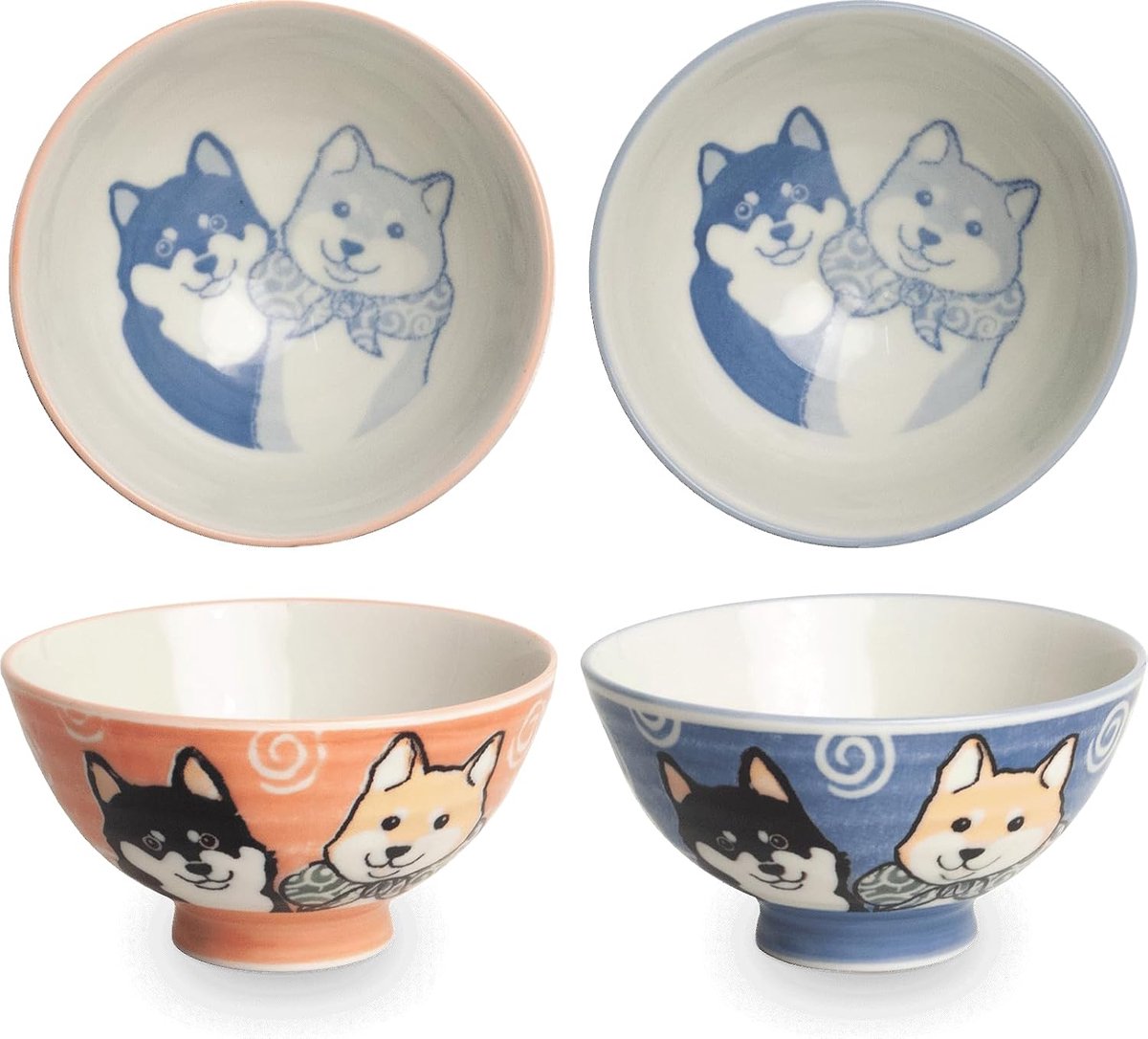 2 Stuks Japanse - Shiba honden - Kommen set - Keramiek - Udon - Schaal - Matcha kom - Slakom - Noedels kom - Miso - Soepkom - Ontbijtkom - Fruit - Mueslikom - Rijstkom - Salade kom - Japans servies