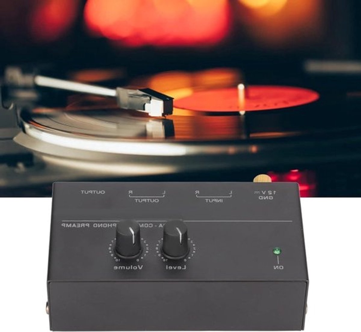 Phono Voorversterker - Mini Platenspeler - Muziek Luisteren - Laag Geluidsniveau - Compact Formaat - Zwart