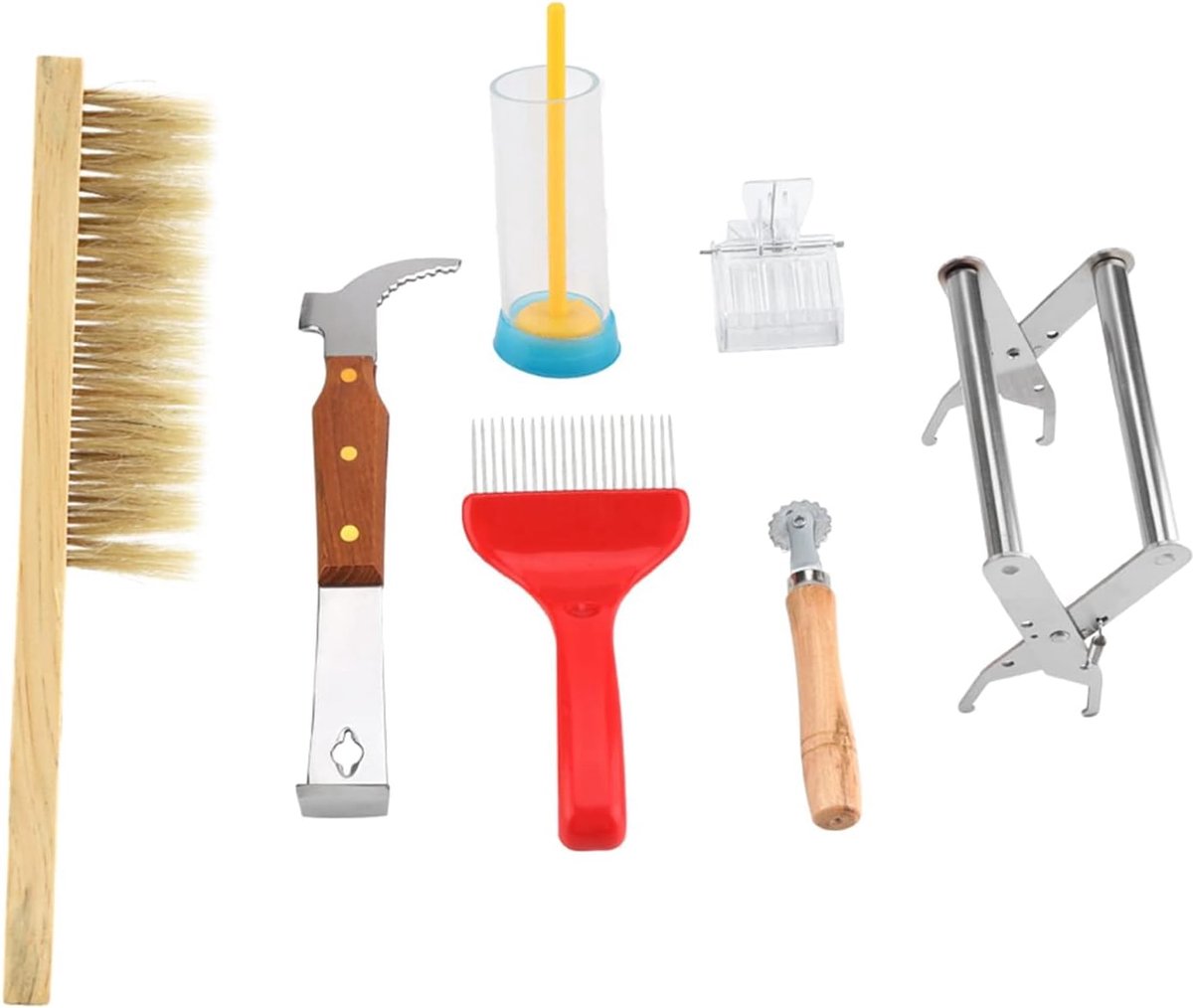 7 stuks professionele bijenteeltbenodigdheden set, duurzame complete bijenteeltuitrusting met koninginnenkooi, bijenborstel, framehouder en vork voor imkers