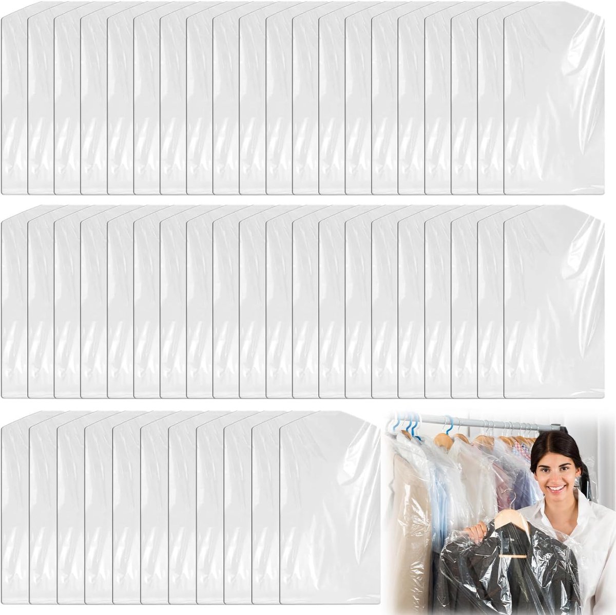 50 stuks, doorzichtige kunststof kledingzak, stofdicht, opbergtas, kledingzak, pak voor pakken, jurken, colberts, overhemden (60 x 100 cm)