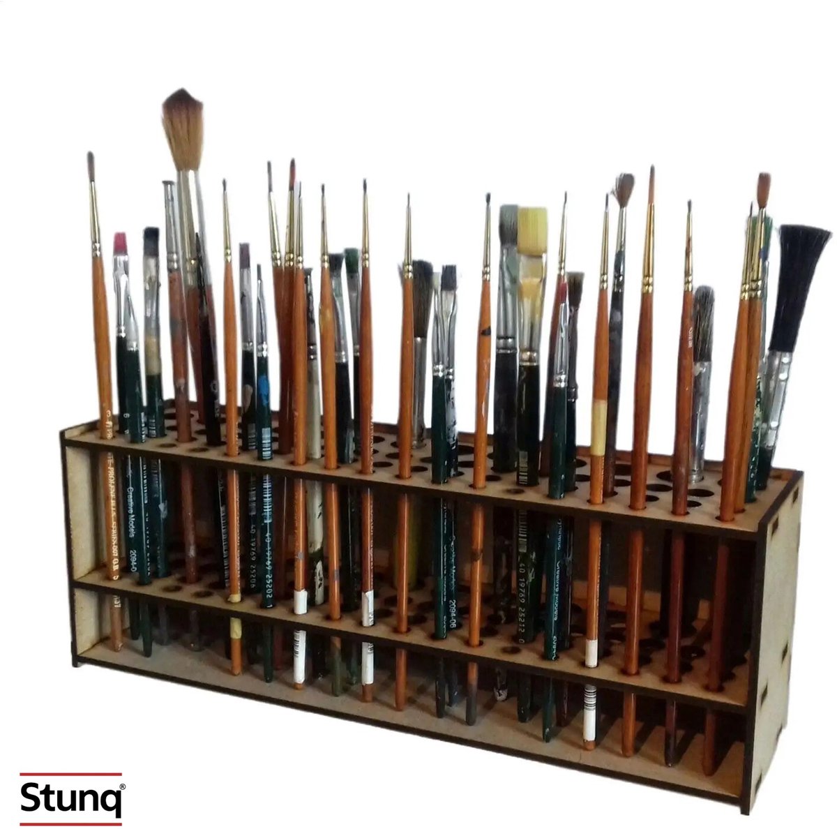 Stunq® Houten Penseelorganizer met 67 Gaten – Vrijstaande Houder voor Aquarelborstels en Make-up Kwasten