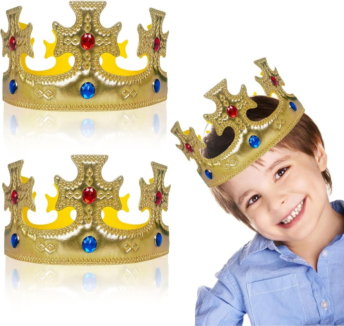 2-delige koninklijke kroon voor koning en koningin, verjaardagskroon, feestaccessoire, kostuumaccessoire, prins en prinses kroon, Halloween en verjaardagsfeest decoratie