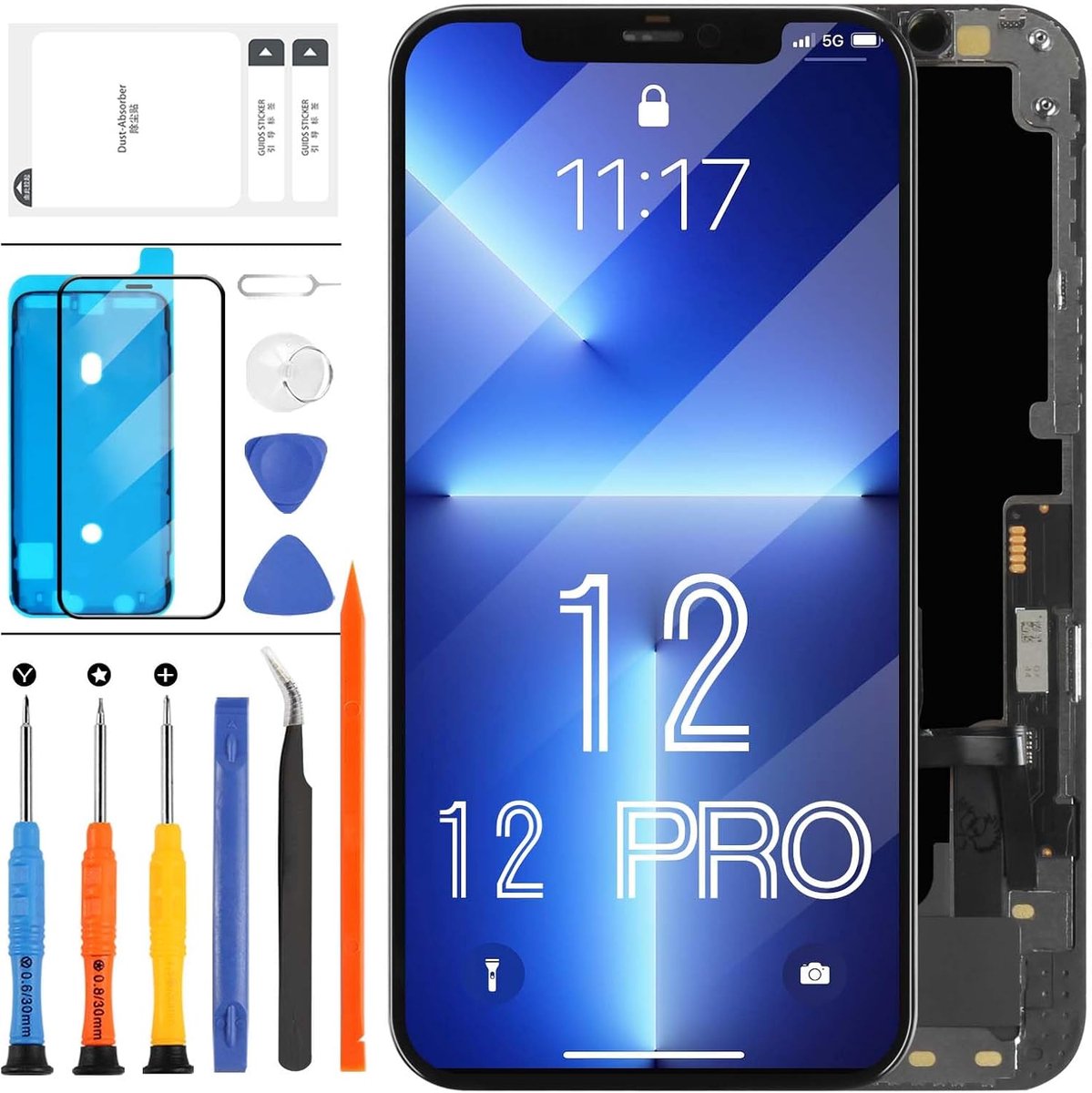 Lcd-scherm voor iPhone 12/12 PRO A2403, A2172, A2402, A2404, A2407, A2341, A2406, A2408 LCD-scherm, touchscreen, vervangingsset met gereedschap (6,1 inch)