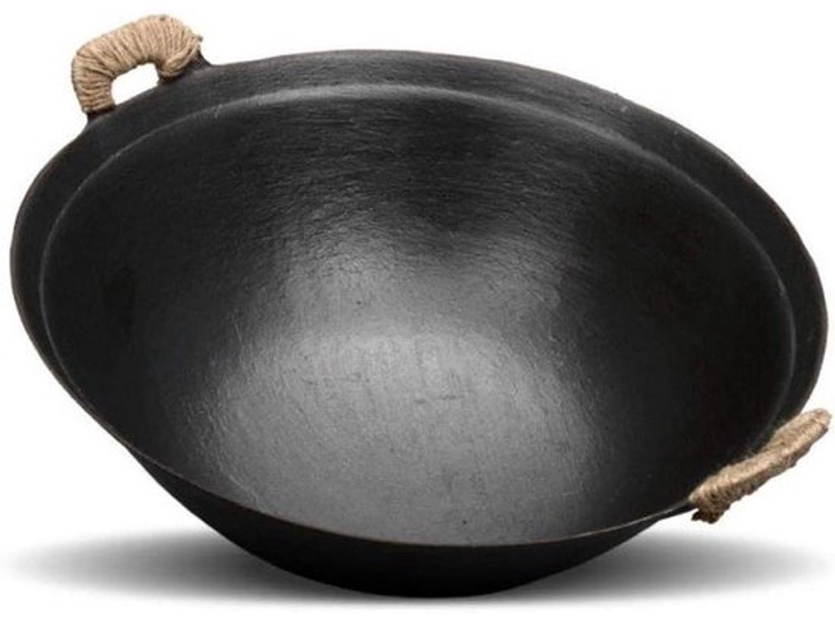 Gietijzeren Wokpan - Traditionele Wok - Roerbakken - Antiaanbaklaag - 38 cm - Zwart
