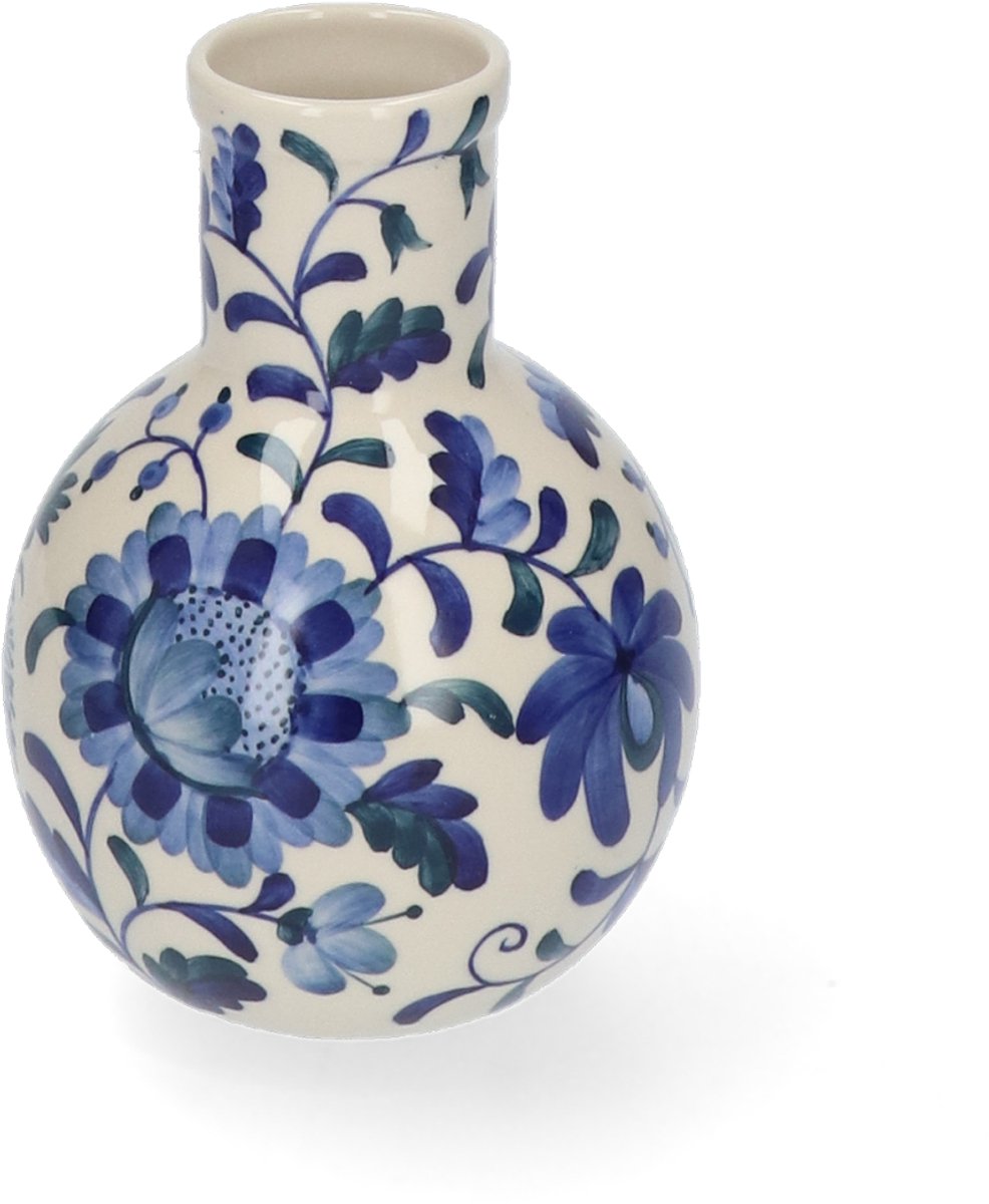 Return to Sender Vaas Rond - H15 cm - Bed of Flowers Blue - Handgeschilderd Round Bed of Flowers Blue