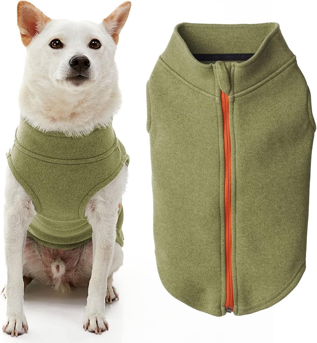 Hondentrui van microvezel fleece met ritssluiting - groen, groot - warme dubbellaagse zachte microfiber fleece instaphondenjas zonder ringriem - winterhondentruien voor kleine honden en
