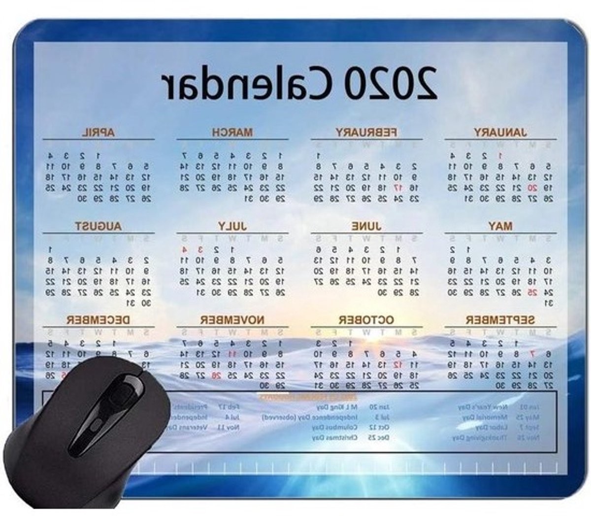 Muismat Bureauonderlegger - Kalender Mat - Comfortabel Werken - Antislip Onderkant - 26x21 cm - Oceaan Thema